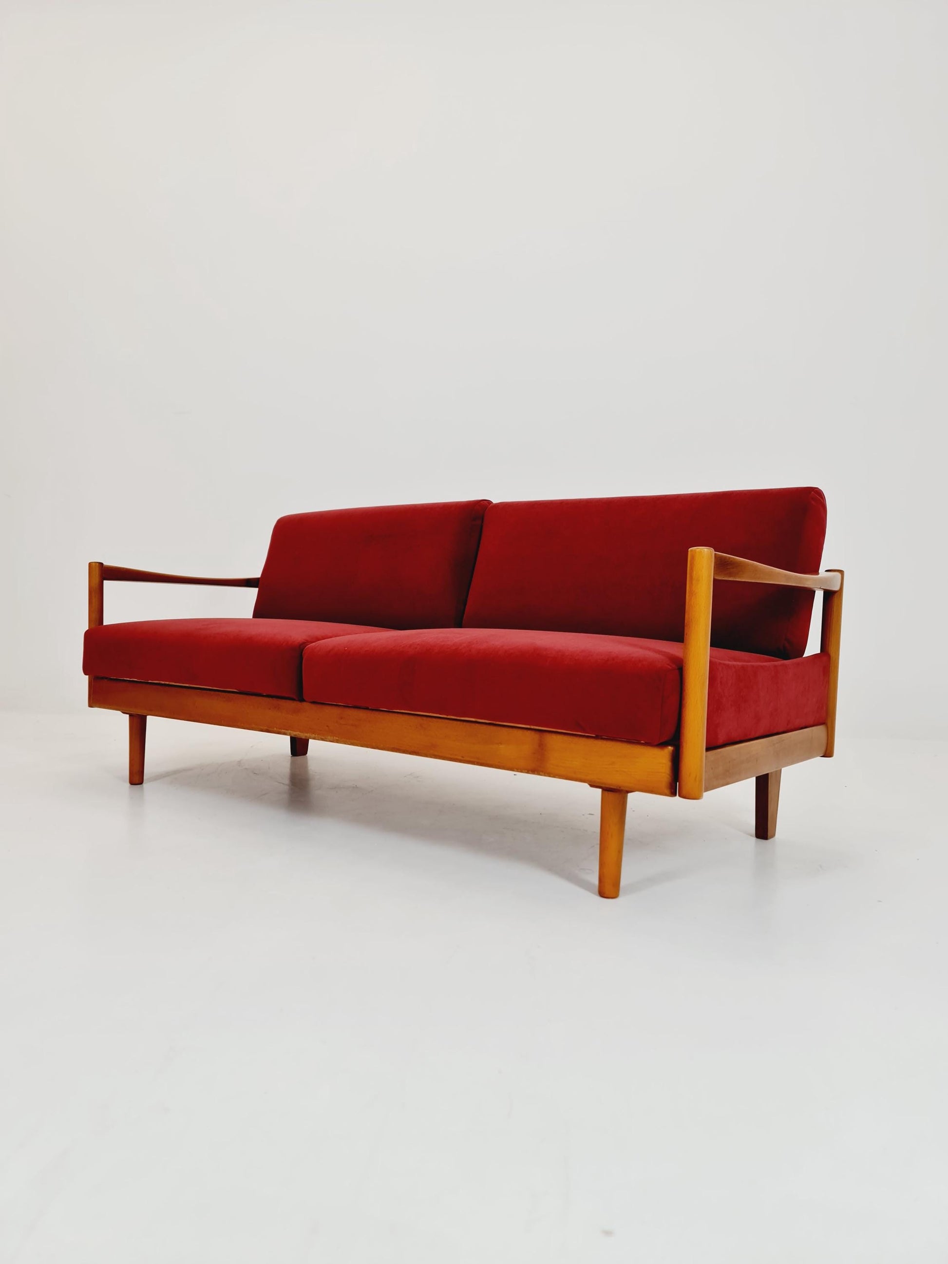 Rare Midcentury Stella Sofa Ash wood Daybed By Walter knoll , set with armchair Germany, 1950s