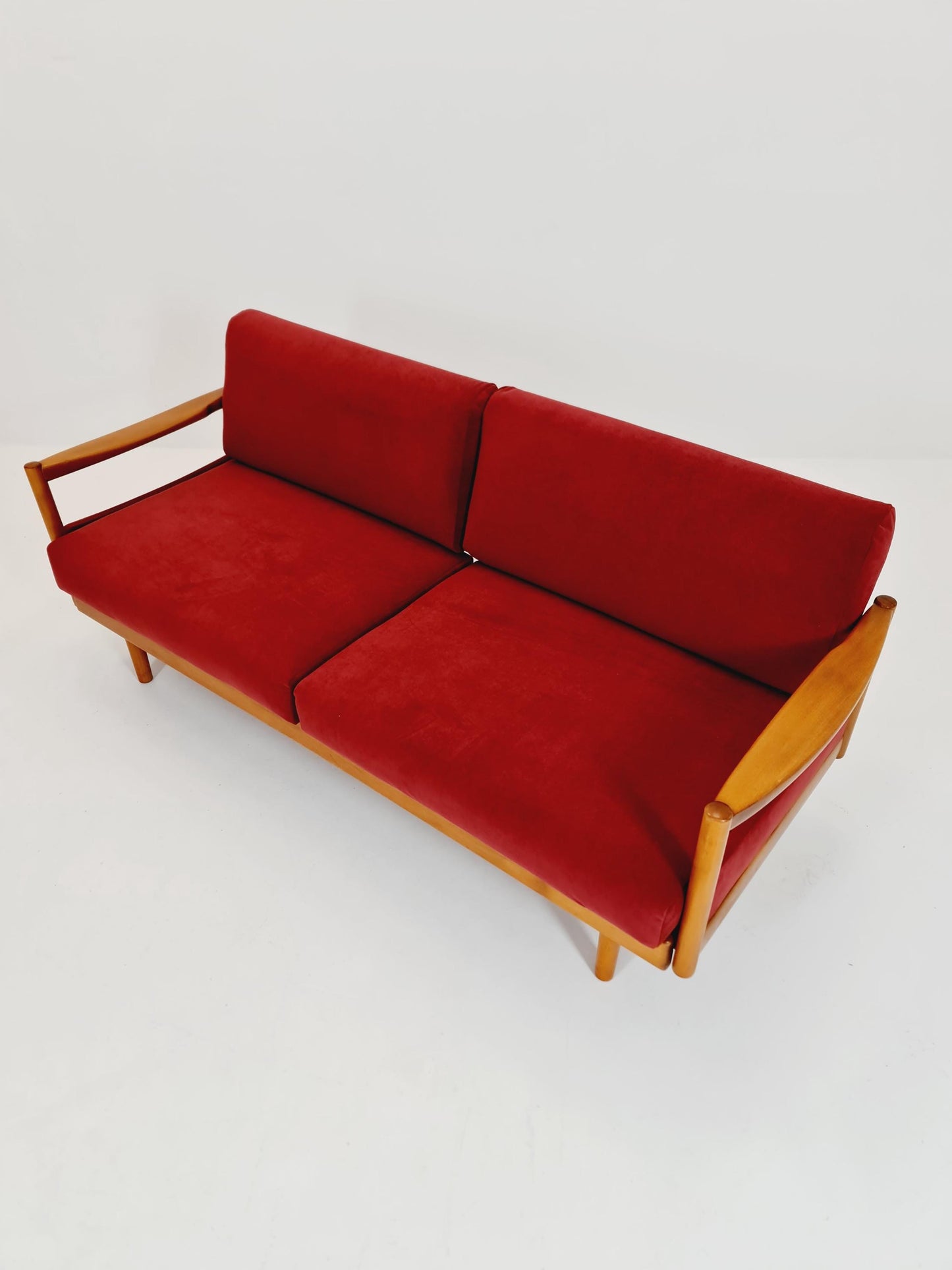 Rare Midcentury Stella Sofa Ash wood Daybed By Walter knoll , set with armchair Germany, 1950s