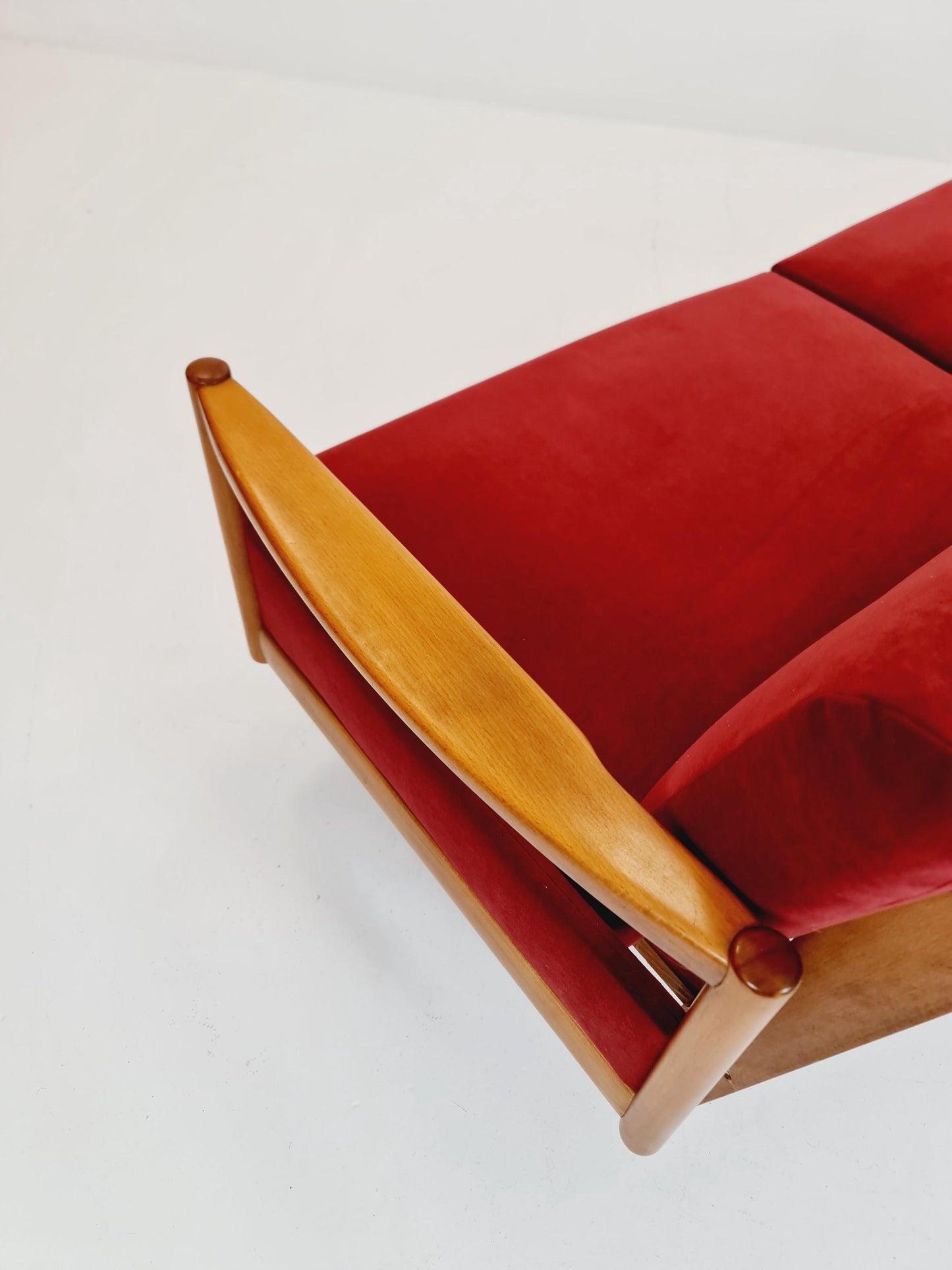 Rare Midcentury Stella Sofa Ash wood Daybed By Walter knoll , set with armchair Germany, 1950s