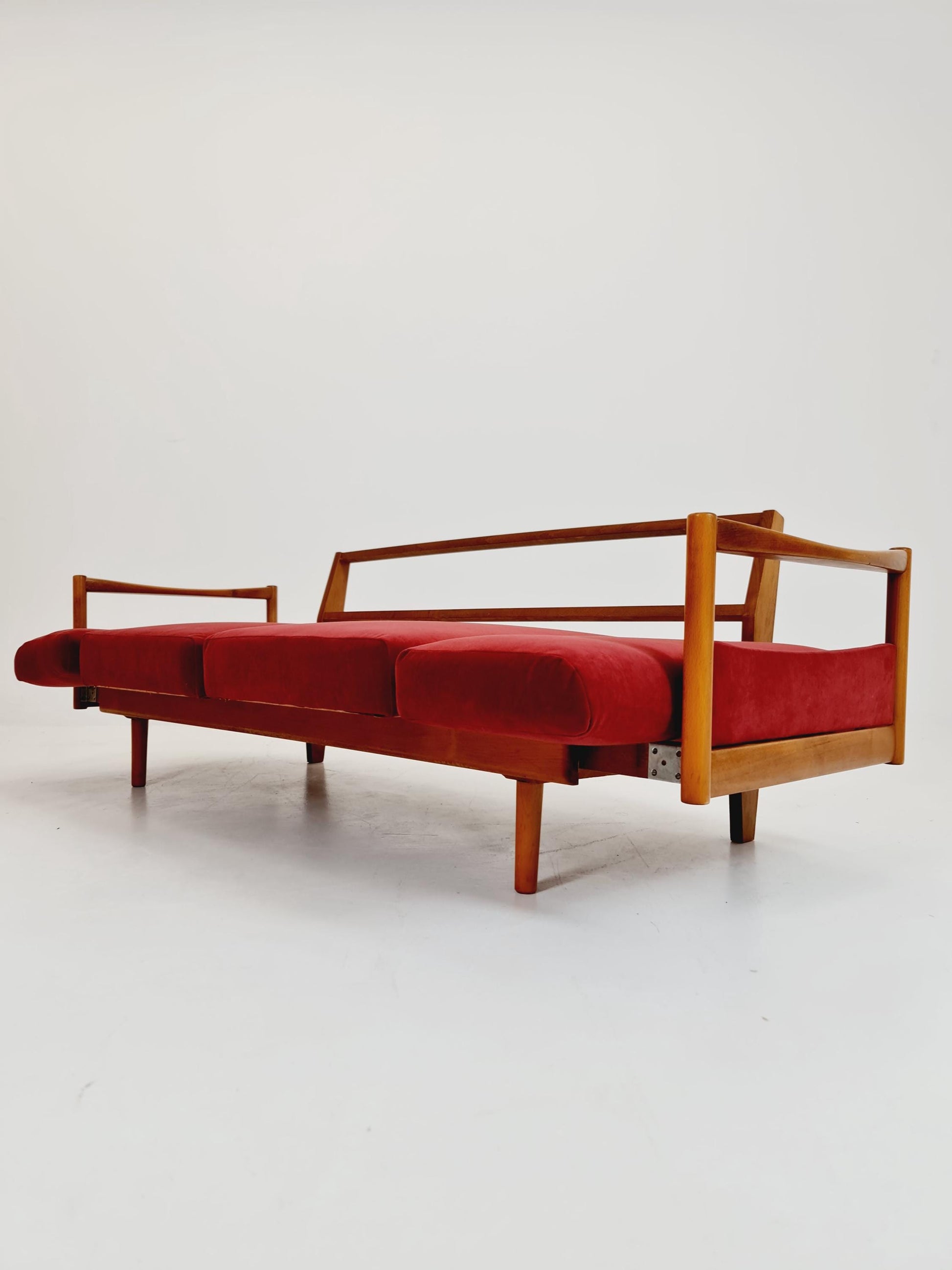 Rare Midcentury Stella Sofa Ash wood Daybed By Walter knoll , set with armchair Germany, 1950s