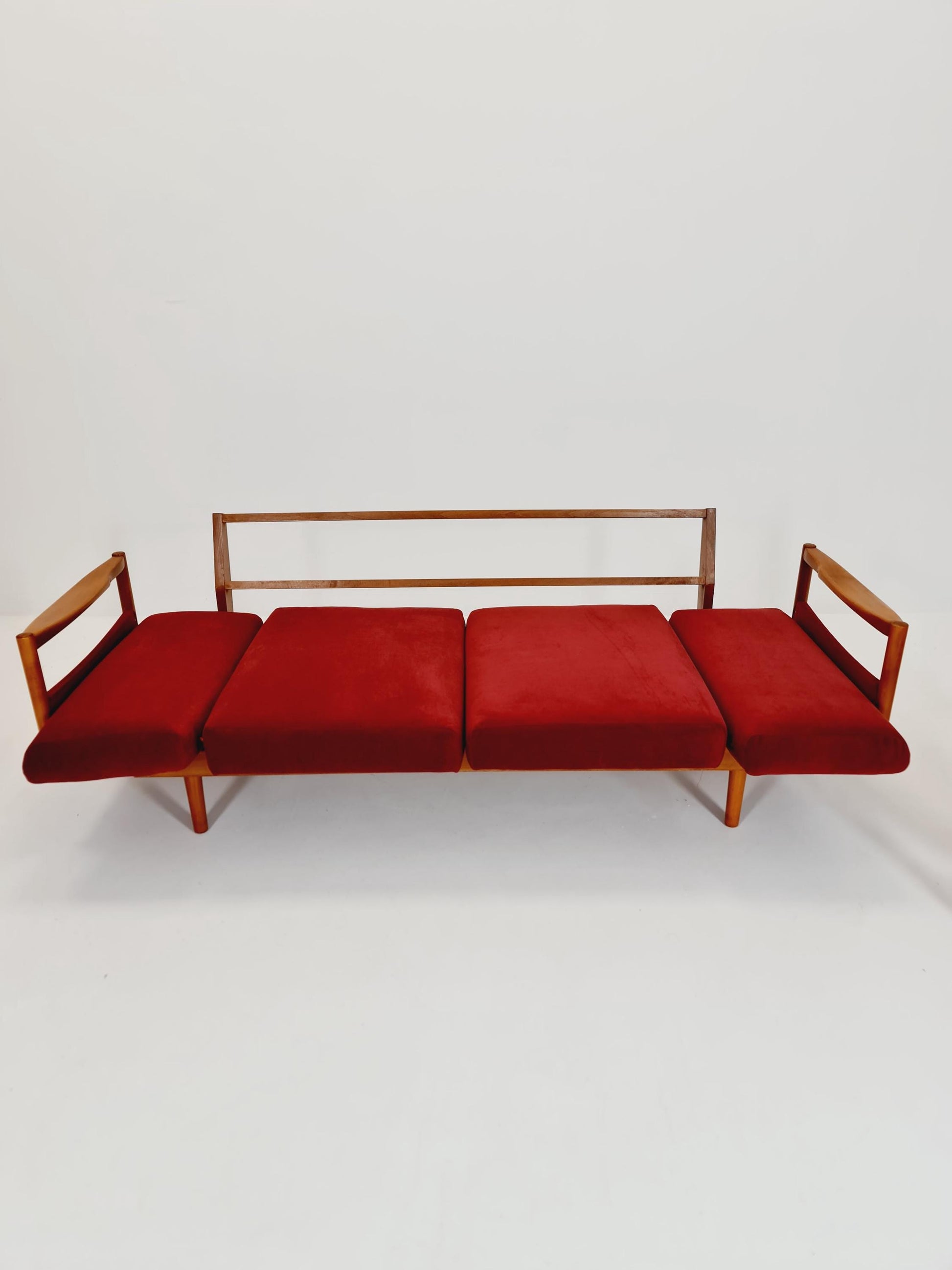 Rare Midcentury Stella Sofa Ash wood Daybed By Walter knoll , set with armchair Germany, 1950s