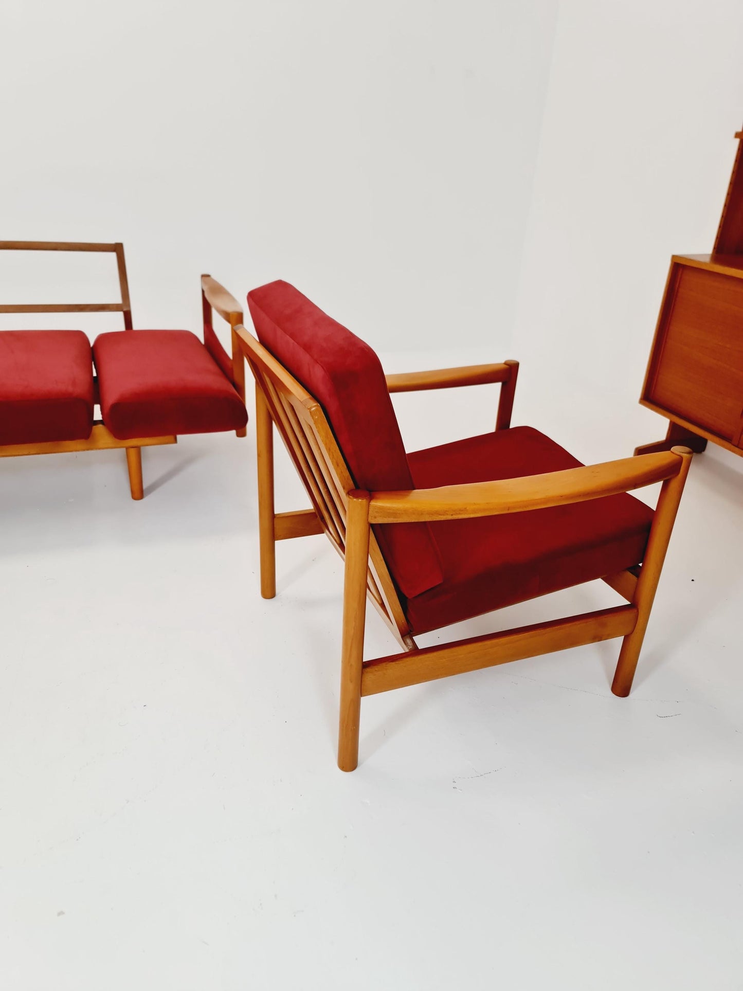 Rare Midcentury Stella Sofa Ash wood Daybed By Walter knoll , set with armchair Germany, 1950s