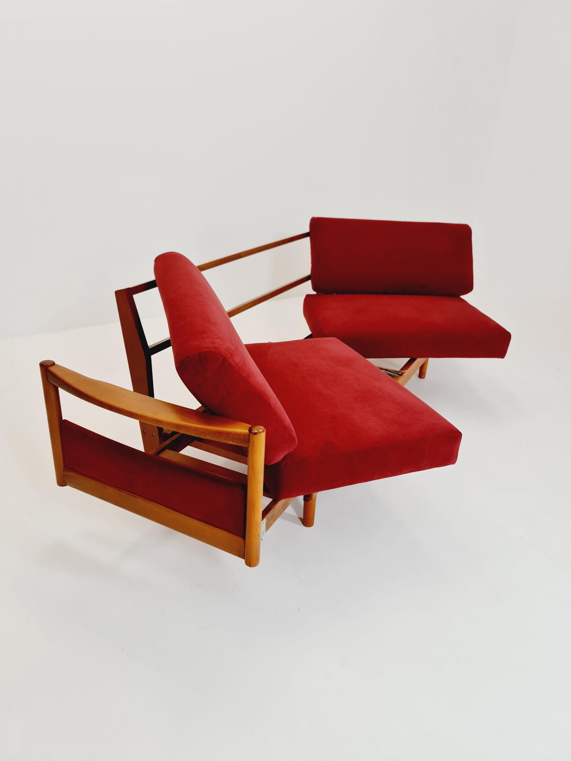 Rare Midcentury Stella Sofa Ash wood Daybed By Walter knoll , set with armchair Germany, 1950s