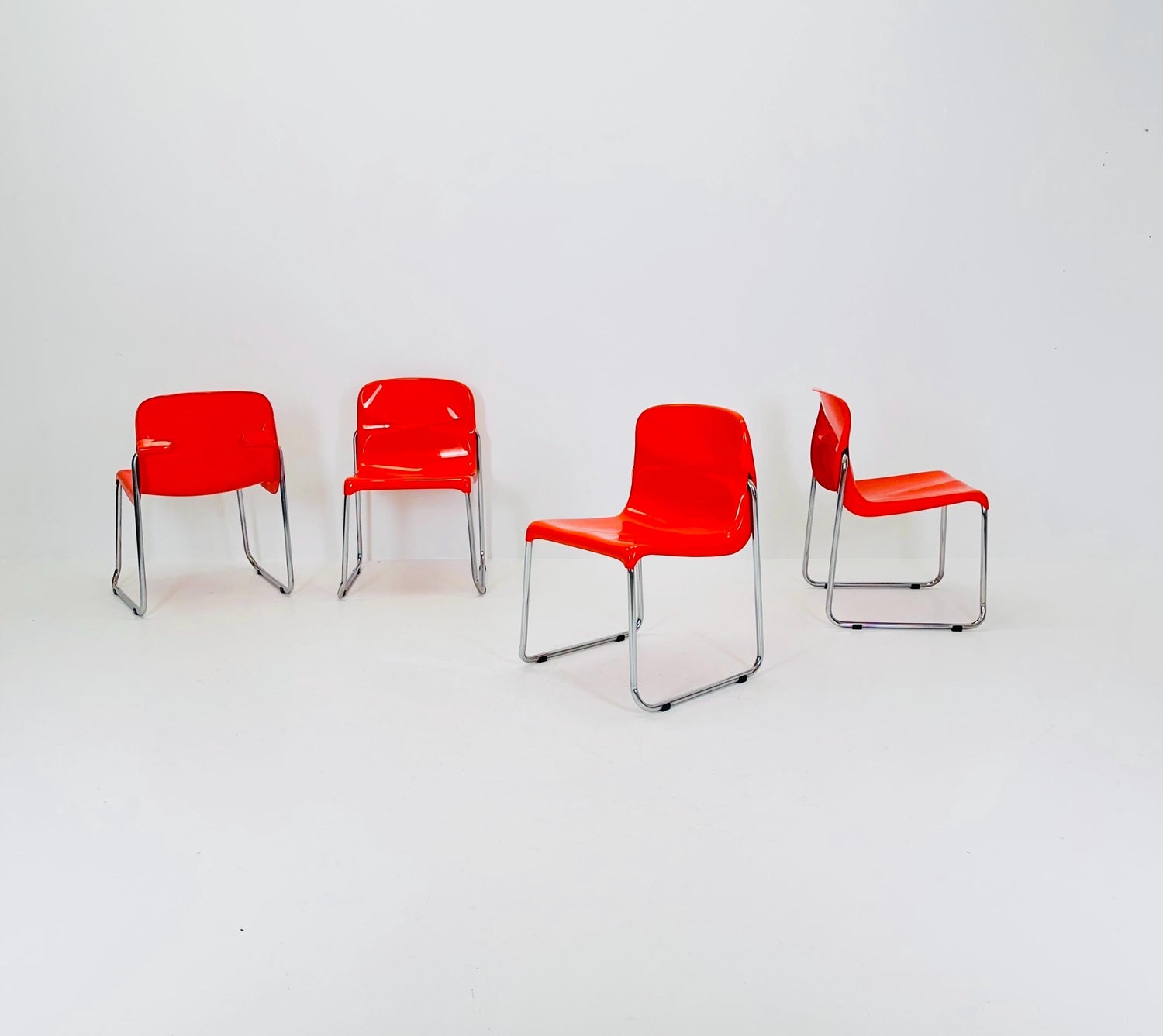 Set of 4 Mid Century Space Age Orange Chair by EKA Möbel, Germany 1970s
