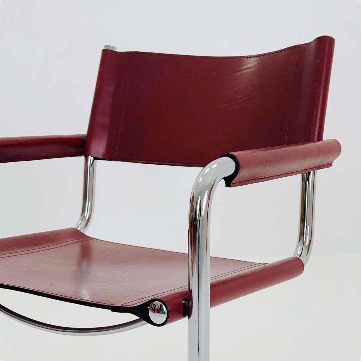 Mid century Bauhaus Matteo Grassi Mg5 wine red leather cantilever armchair by Mart Stam italy 1980s