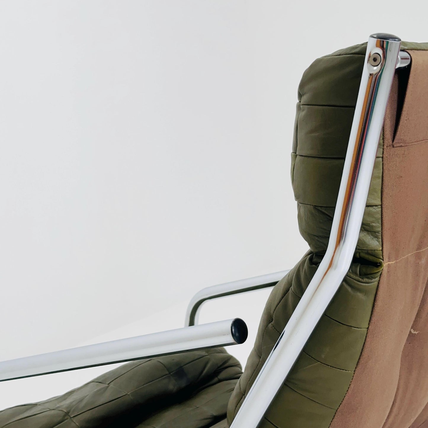 Rare Mid century green leather patchwork lounge chair By Gillis Lundgren Ikea Hoss Sweden 1970s