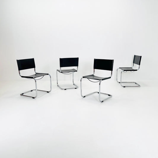 Set of 4 Mid-Century Bauhaus S33 black Chairs by Mart Stam from Fasem Italy 1990s