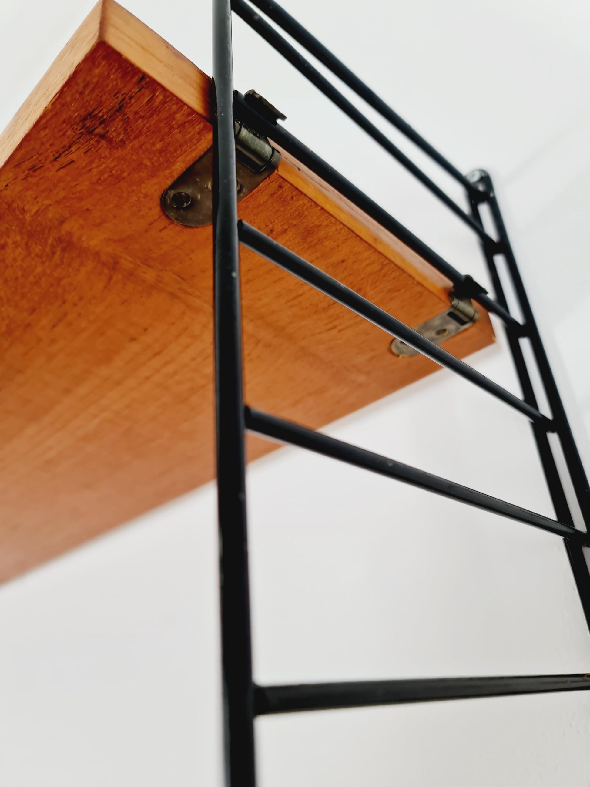 Wall-mounted original Swedish string shelf-system, drawers, bookcase teak wood by Nils & Kajsa Strinning, 1960s
