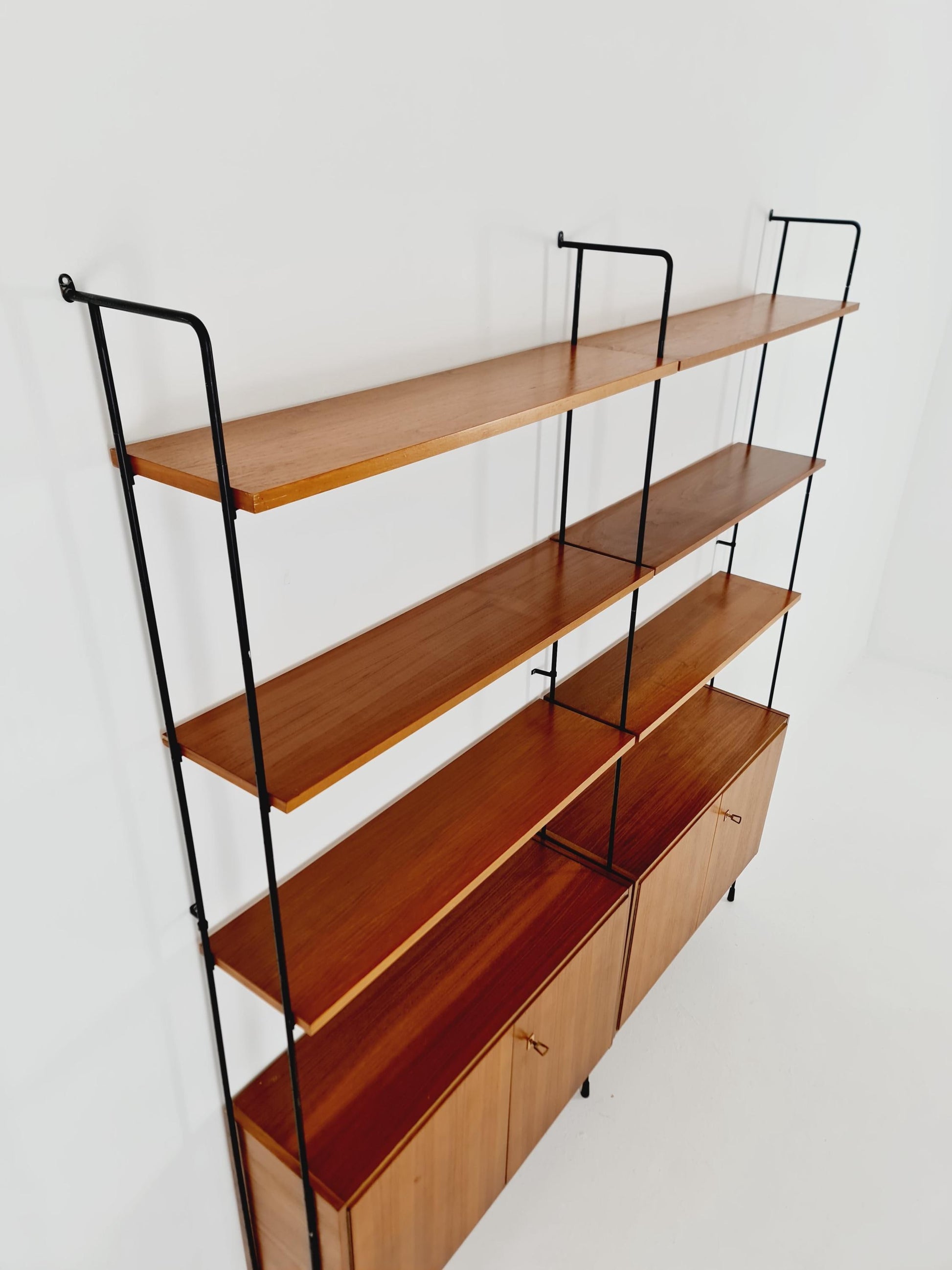 Mid century teak wall shelving unit by Hilker for Omnia, Germany, 1960s