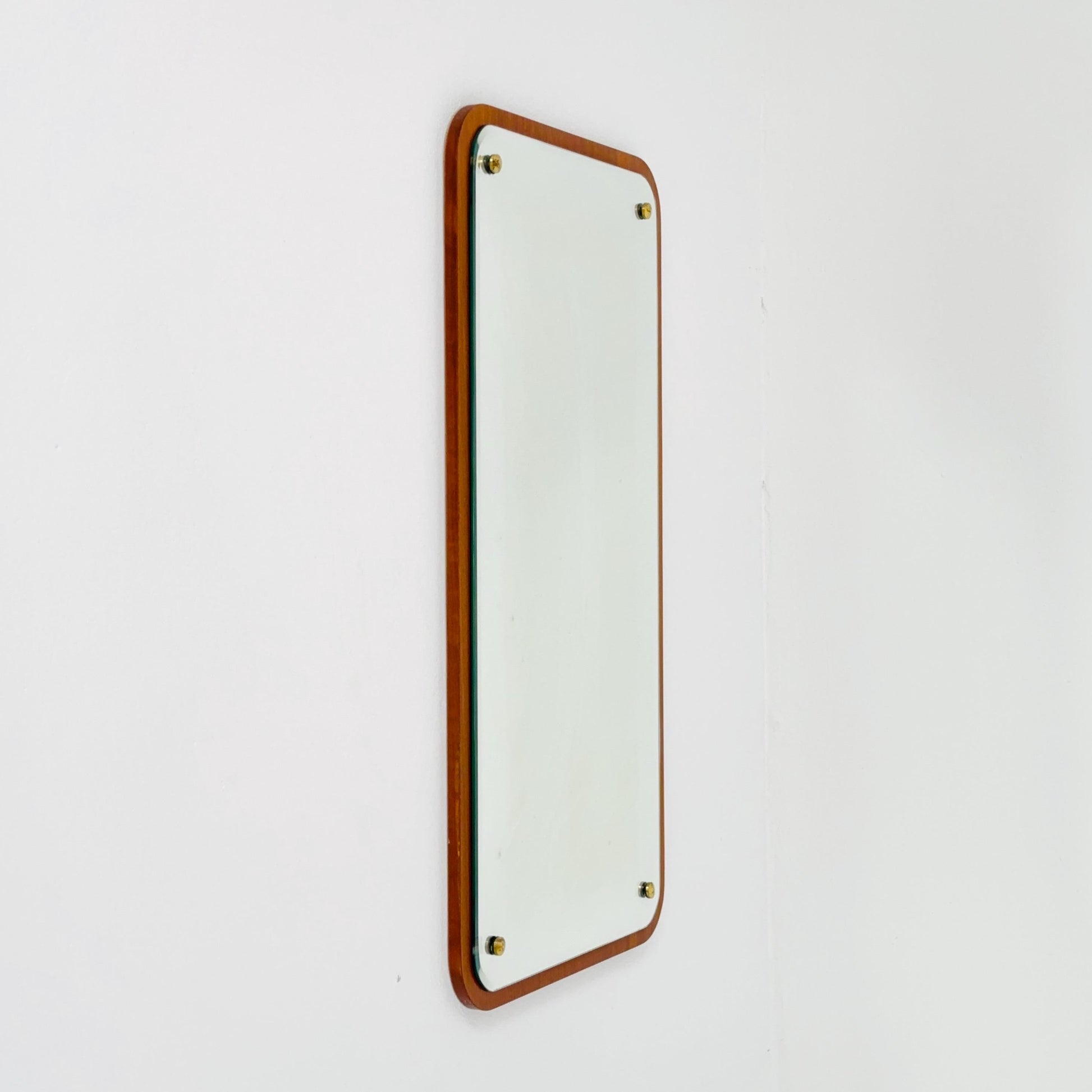 Mid century Scandinavian Mirror with Curved Glass, by Eriksmålaglas Sweden 1960s