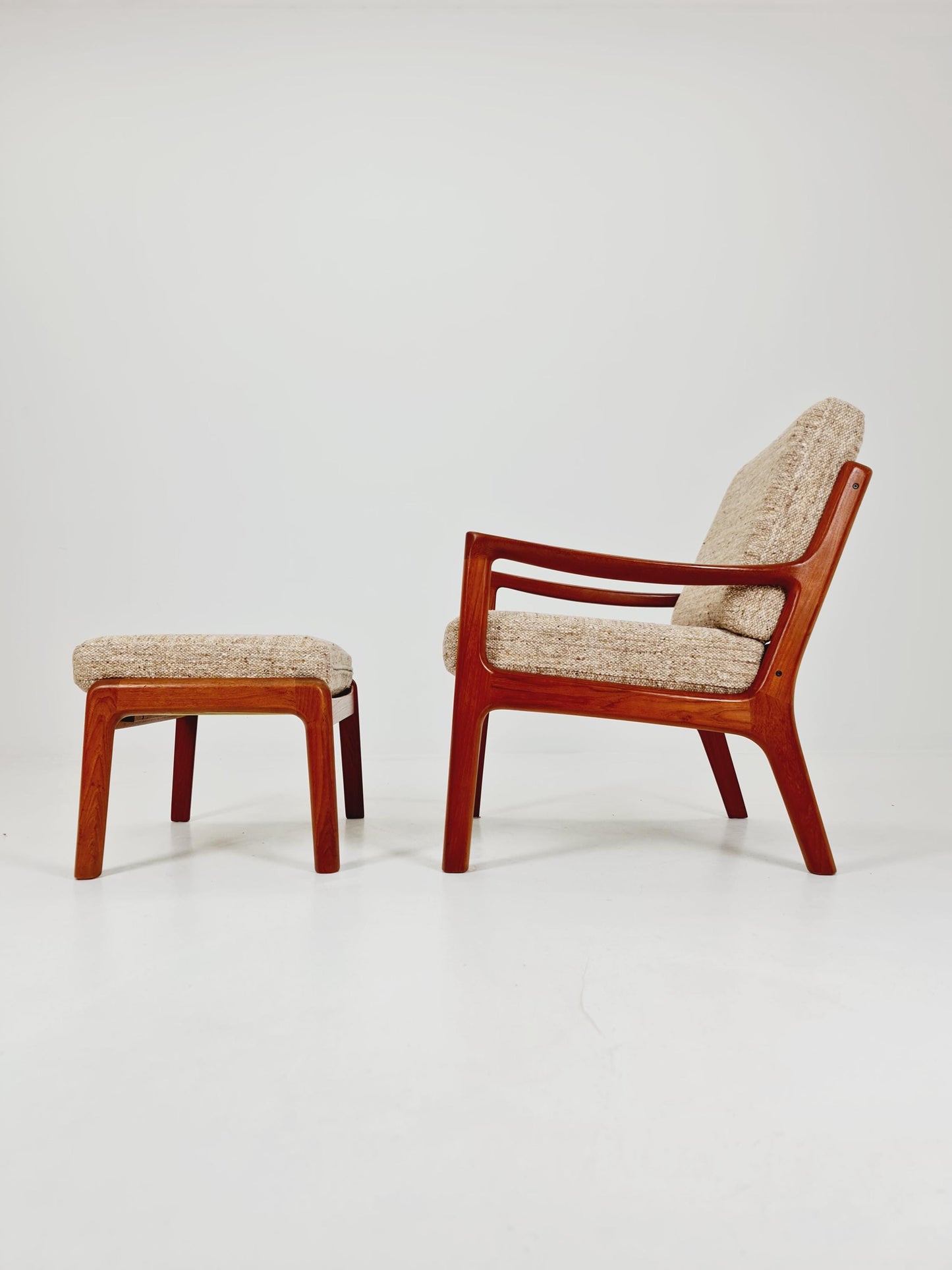 Mid-century Rare Danish teak lounge chair with ottoman by Ole Wanscher for Cado France &Son , 1960s