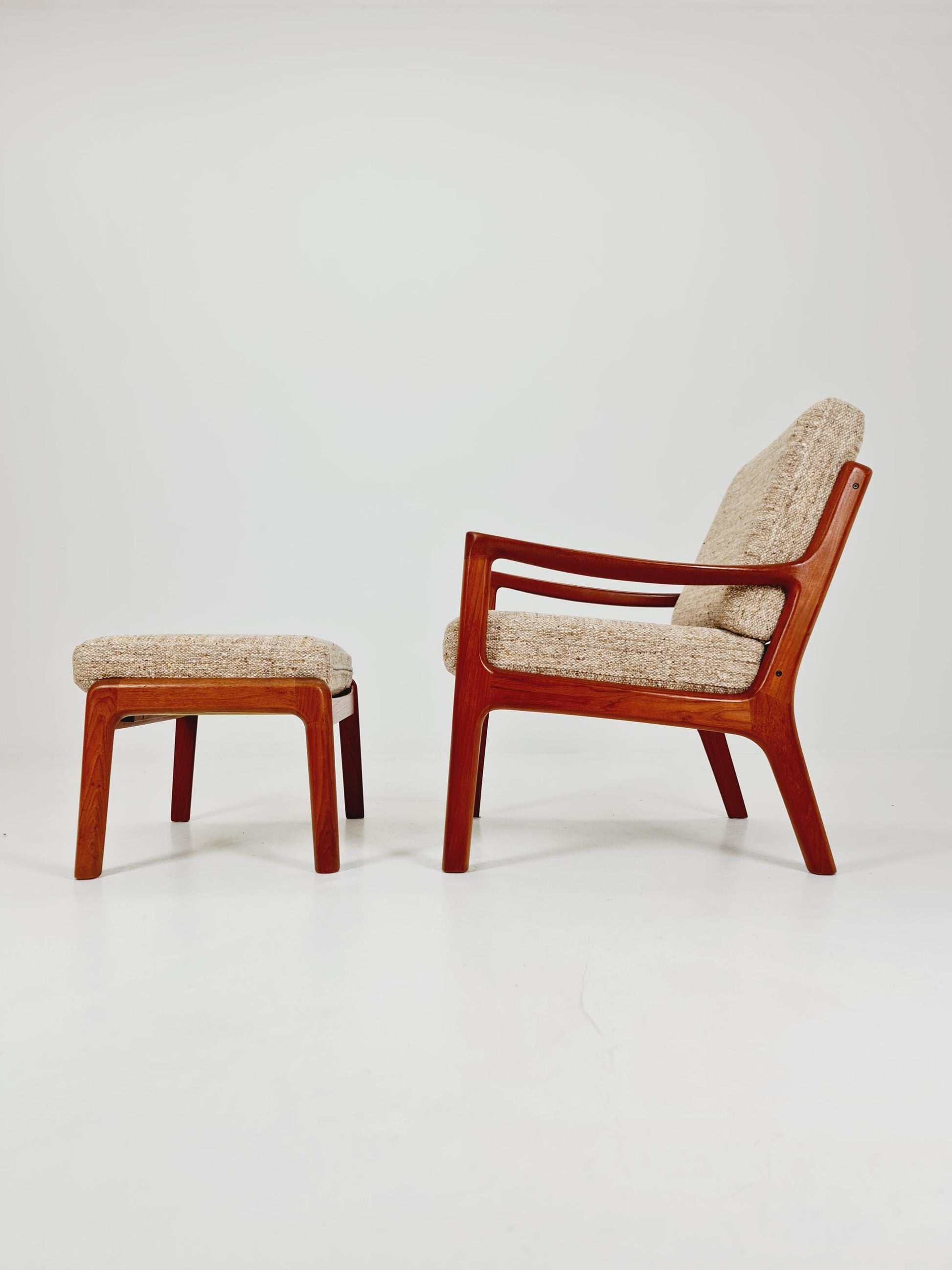 Mid-century Rare Danish teak lounge chair with ottoman by Ole Wanscher for Cado France &Son , 1960s