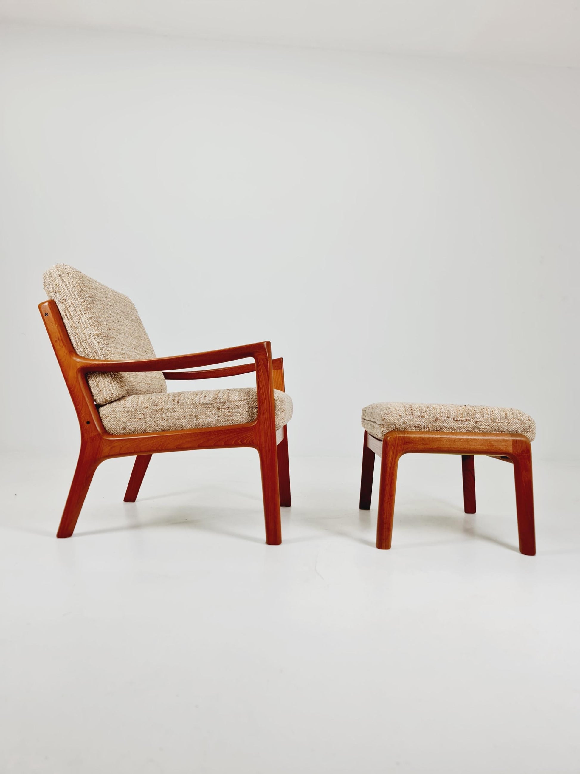 Mid-century Rare Danish teak lounge chair with ottoman by Ole Wanscher for Cado France &Son , 1960s