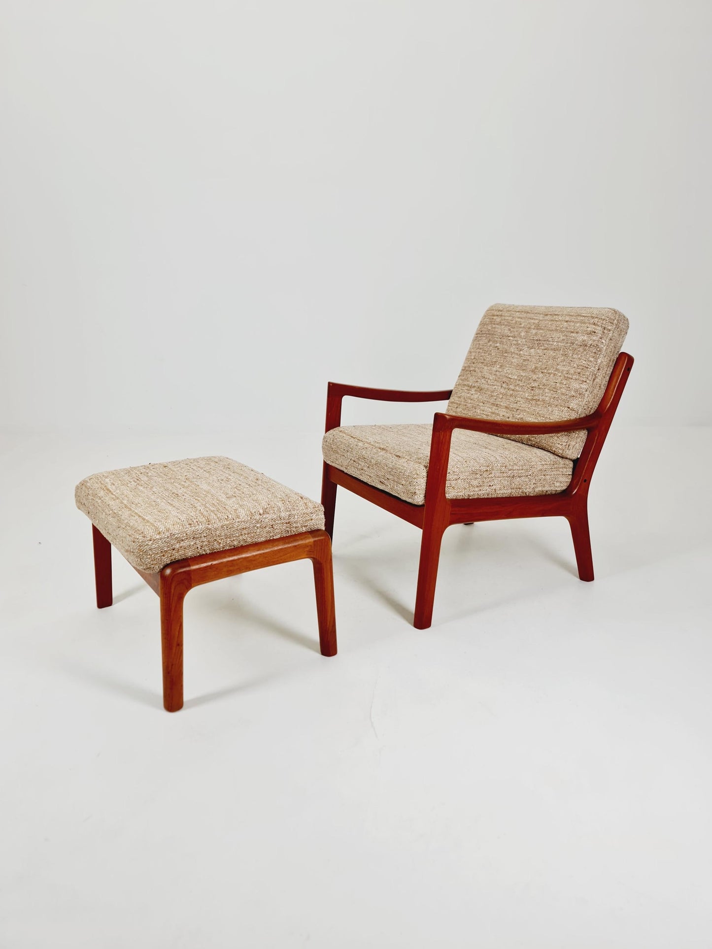 Mid-century Rare Danish teak lounge chair with ottoman by Ole Wanscher for Cado France &Son , 1960s