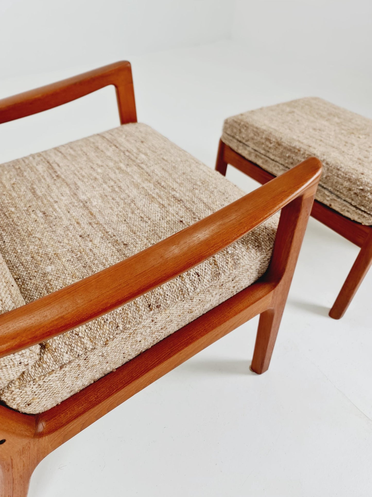 Mid-century Rare Danish teak lounge chair with ottoman by Ole Wanscher for Cado France &Son , 1960s