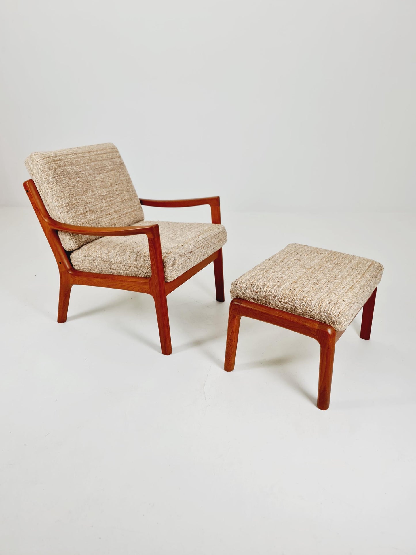 Mid-century Rare Danish teak lounge chair with ottoman by Ole Wanscher for Cado France &Son , 1960s