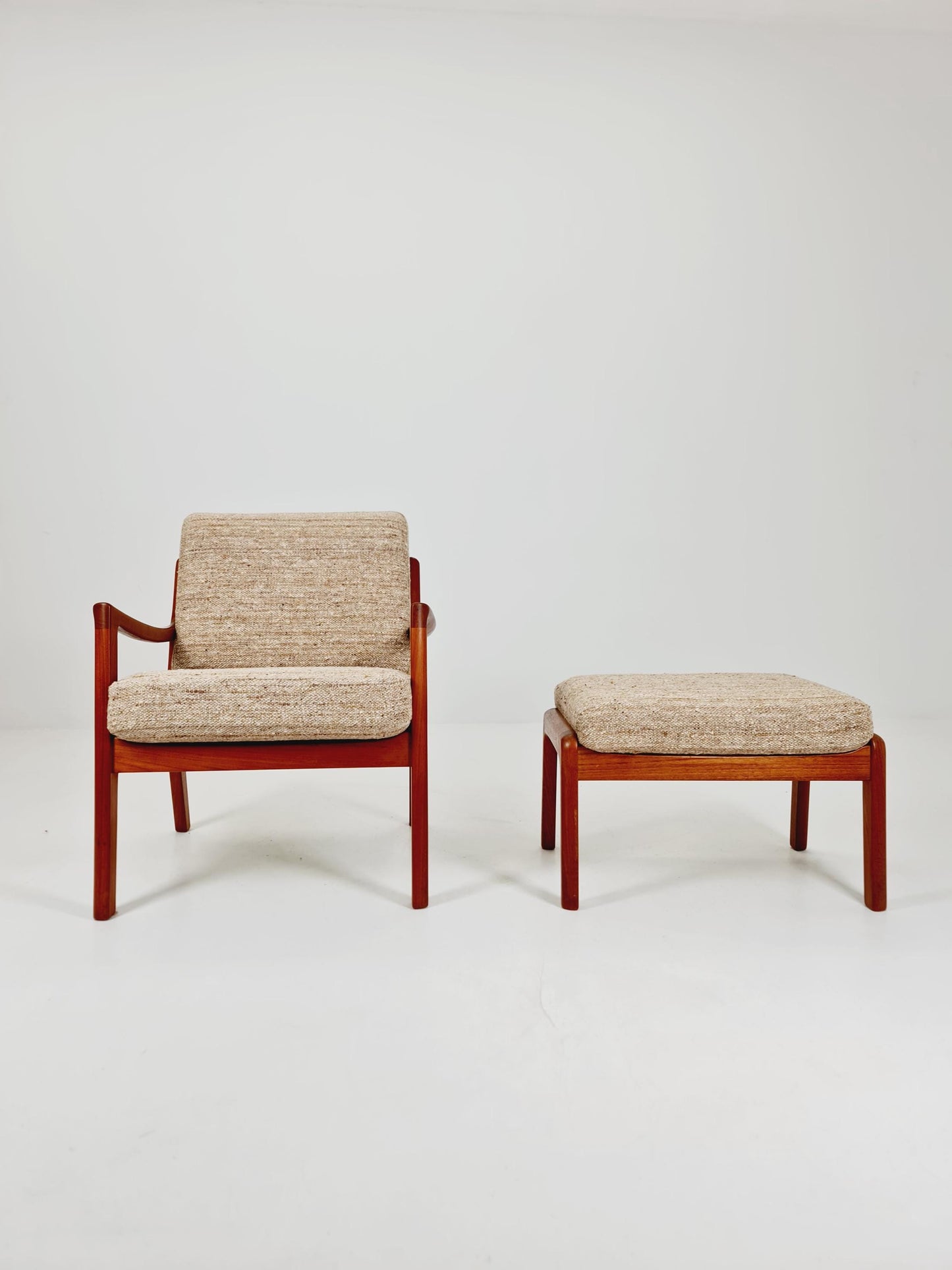 Mid-century Rare Danish teak lounge chair with ottoman by Ole Wanscher for Cado France &Son , 1960s