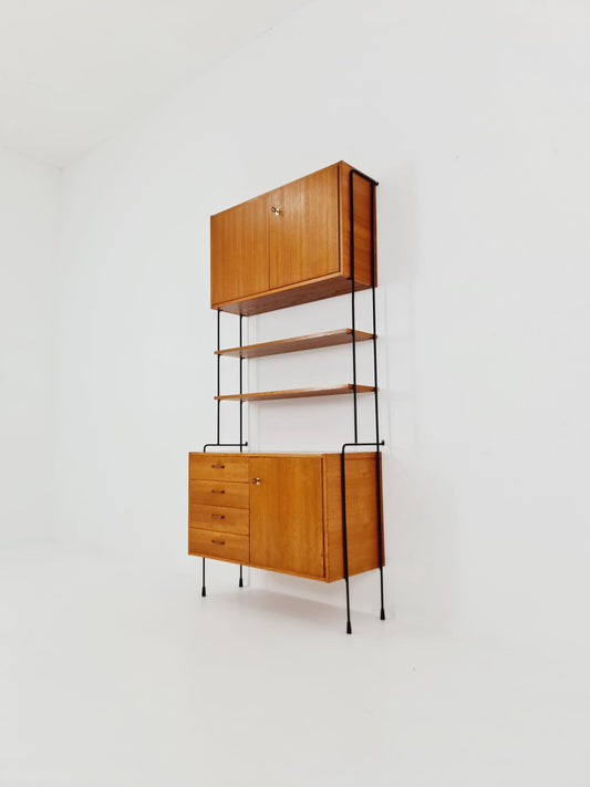 Mid century Teak wall shelving unit by Hilker for Omnia, Germany, 1960s