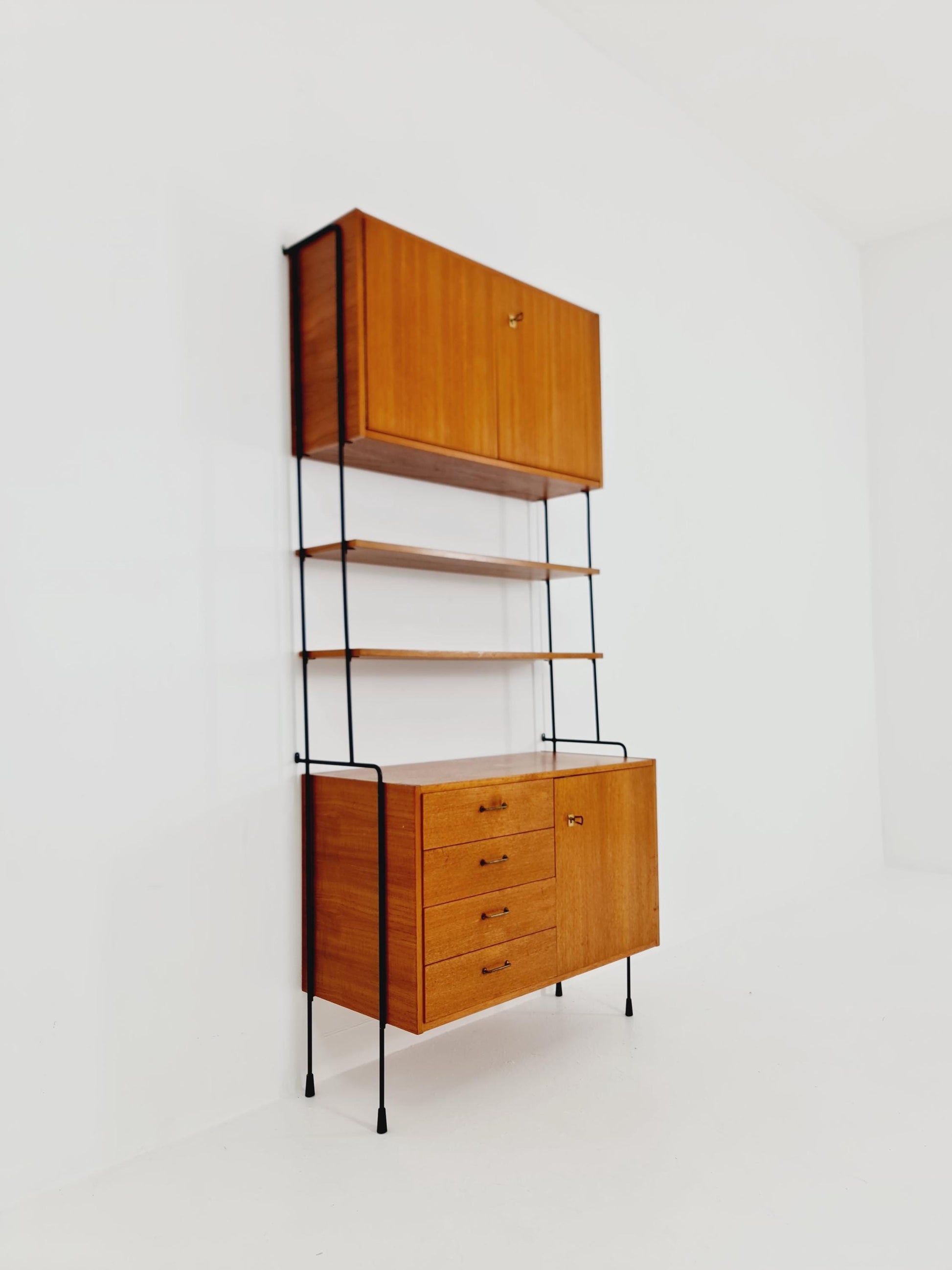 Mid century Teak wall shelving unit by Hilker for Omnia, Germany, 1960s