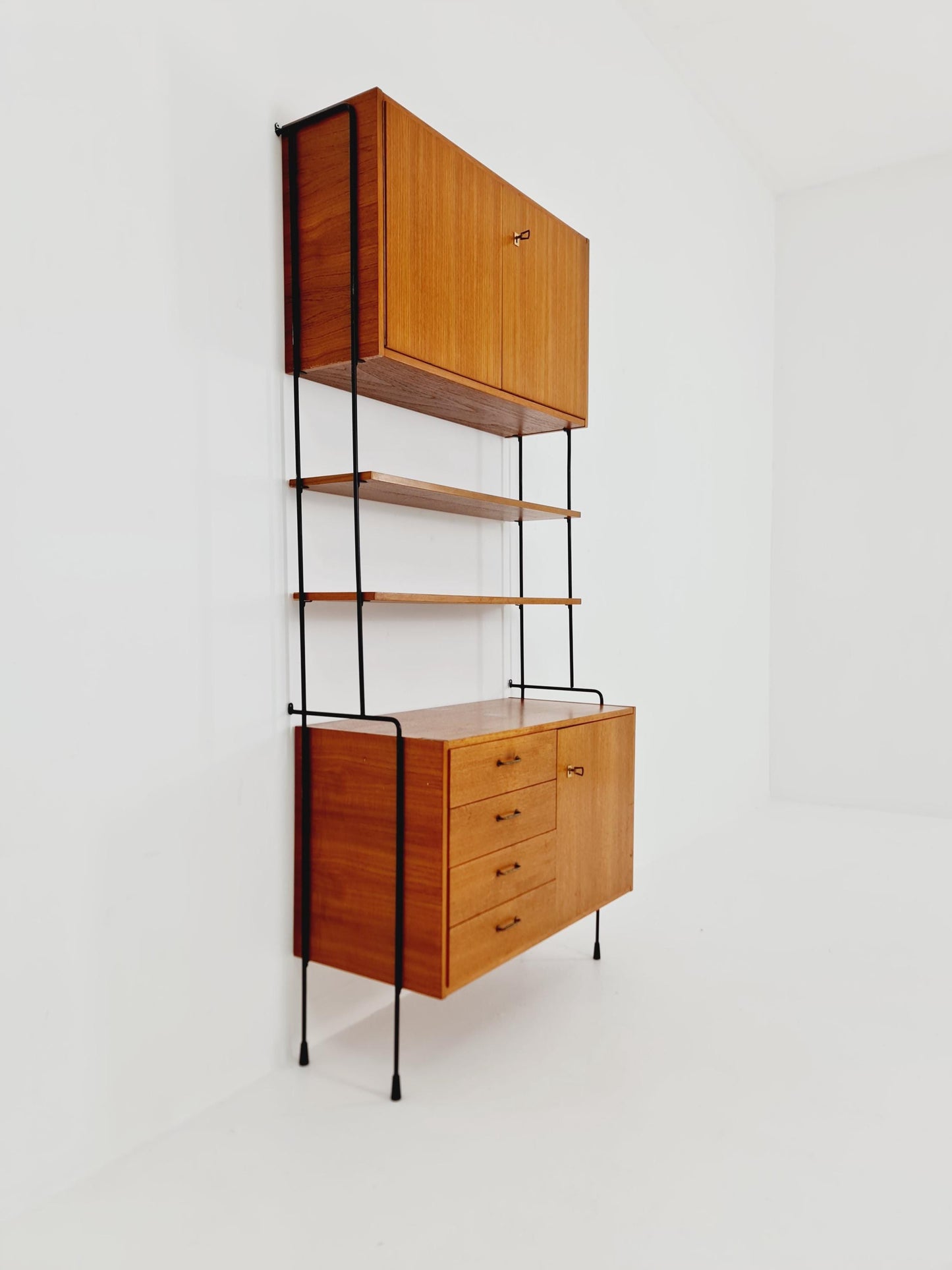 Mid century Teak wall shelving unit by Hilker for Omnia, Germany, 1960s