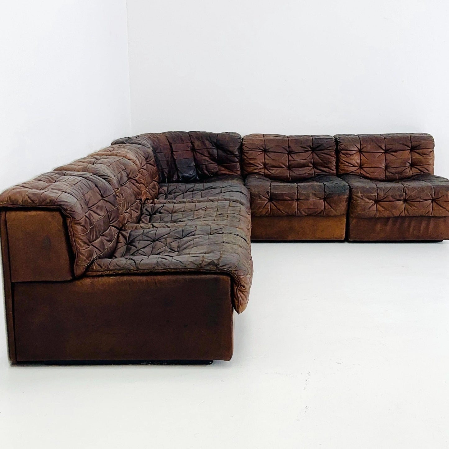 Set of 6 Mid Century DS11 Modular Patchwork Leather Sofa by De Sede, Switzerland, 1970s
