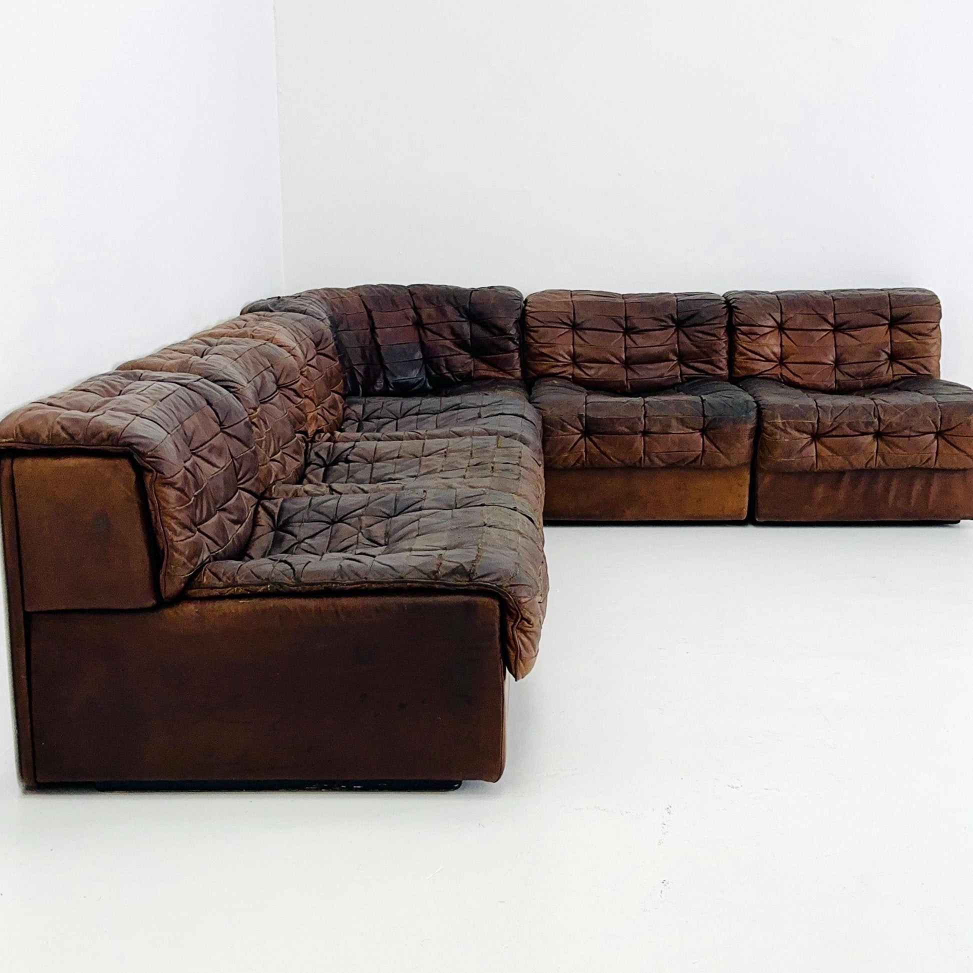 Set of 6 Mid Century DS11 Modular Patchwork Leather Sofa by De Sede, Switzerland, 1970s