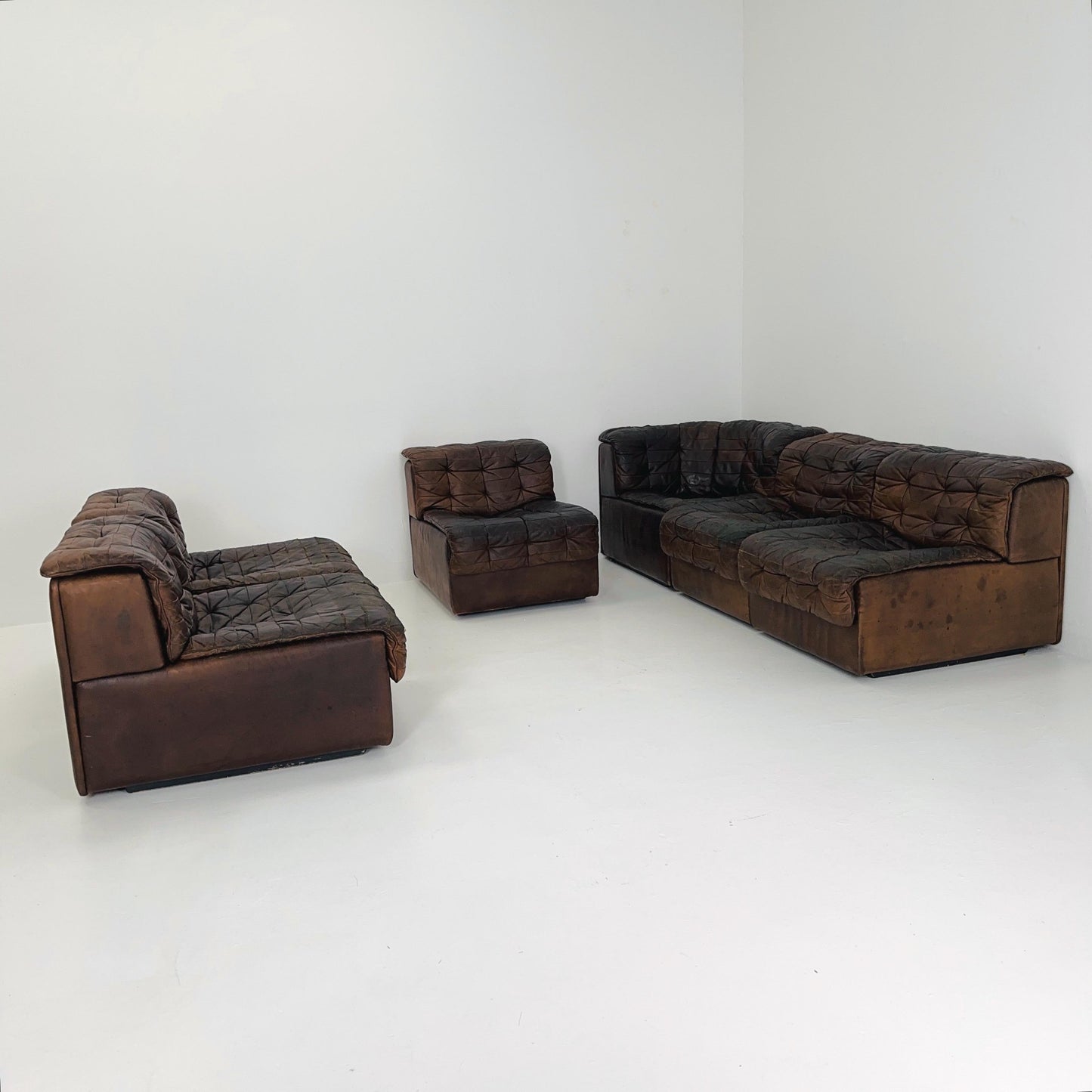 Set of 6 Mid Century DS11 Modular Patchwork Leather Sofa by De Sede, Switzerland, 1970s