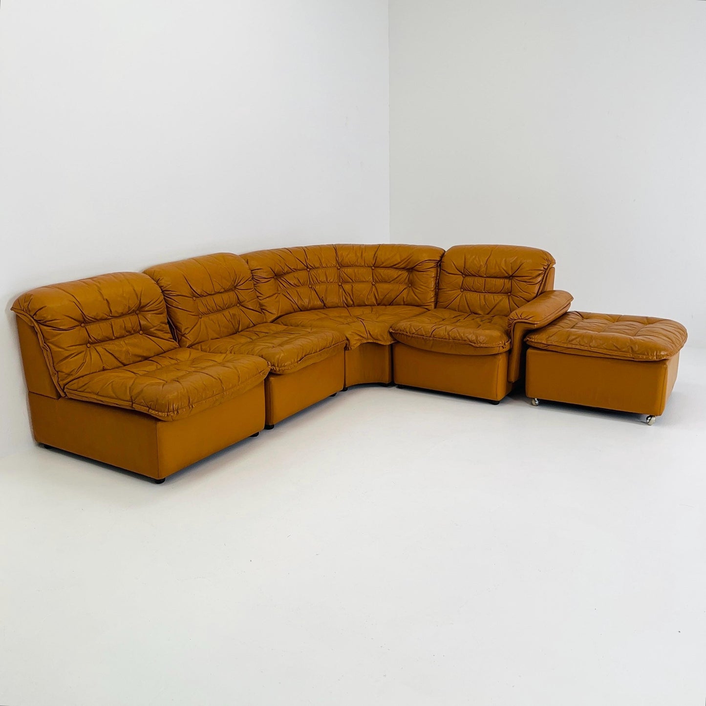 Mid Century Modular Sofa Set in Cognac Leather, 1980s Germany