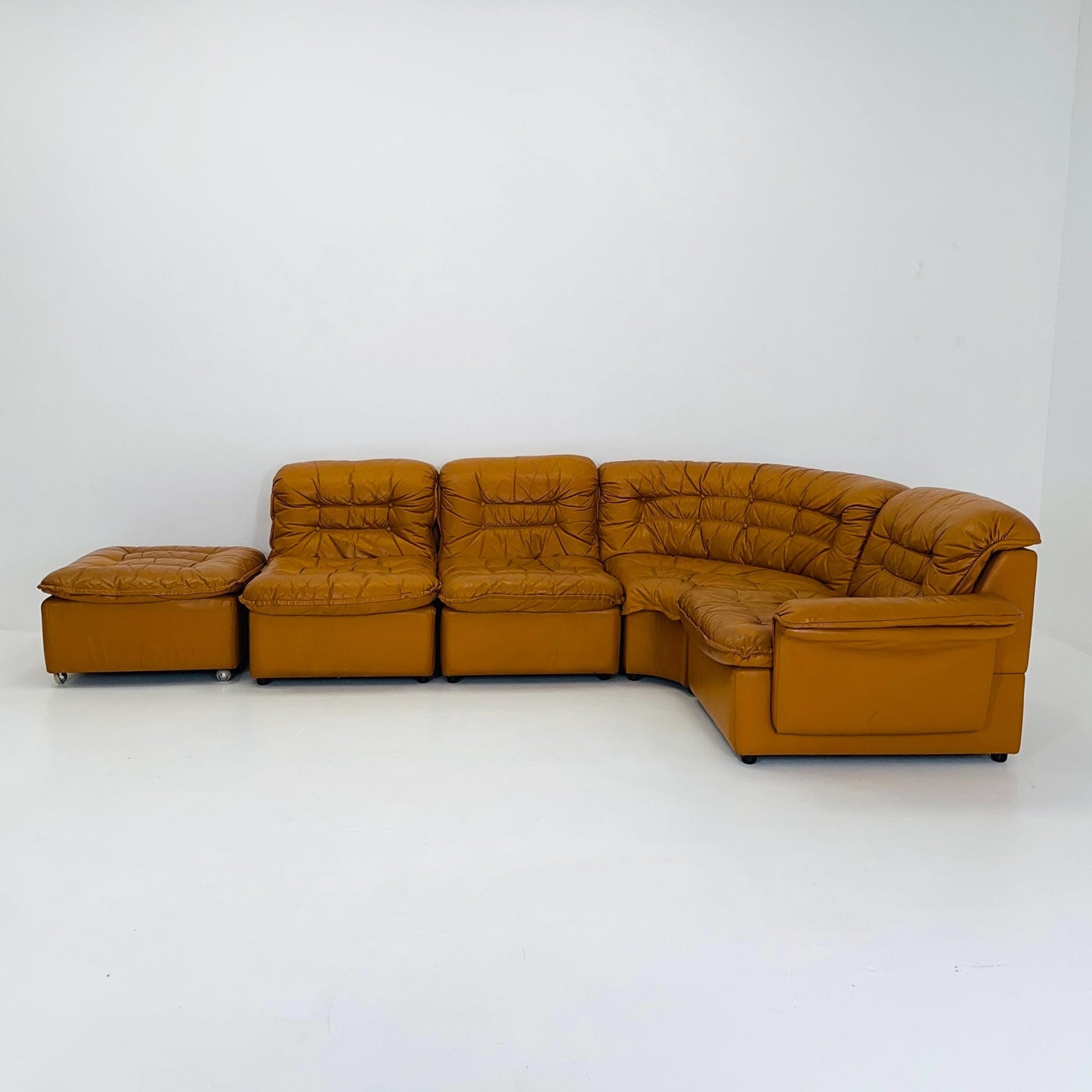 Mid Century Modular Sofa Set in Cognac Leather, 1980s Germany
