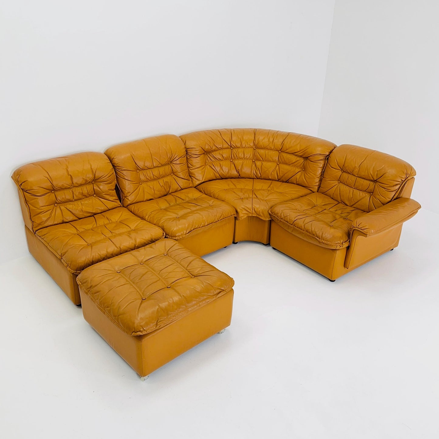 Mid Century Modular Sofa Set in Cognac Leather, 1980s Germany