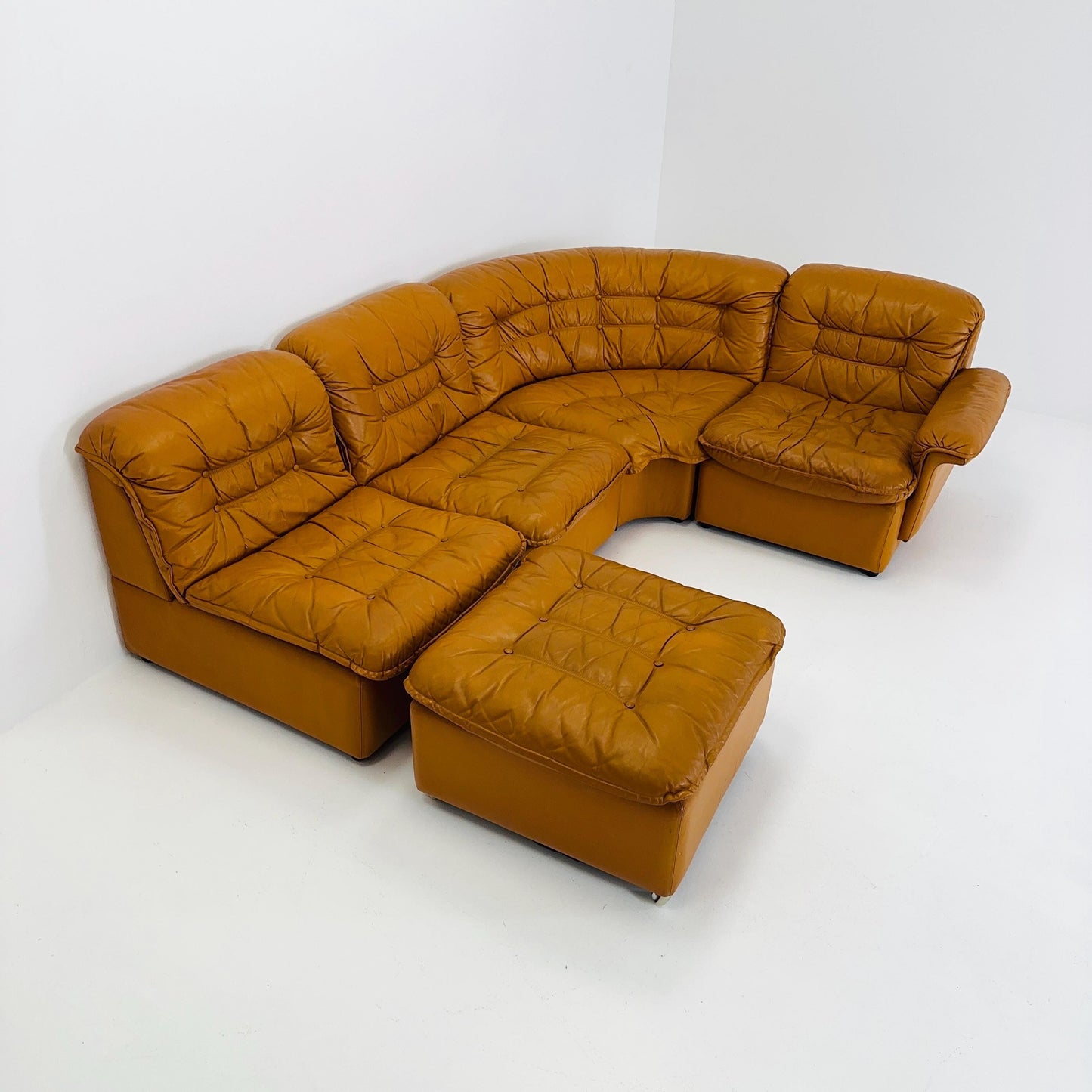Mid Century Modular Sofa Set in Cognac Leather, 1980s Germany