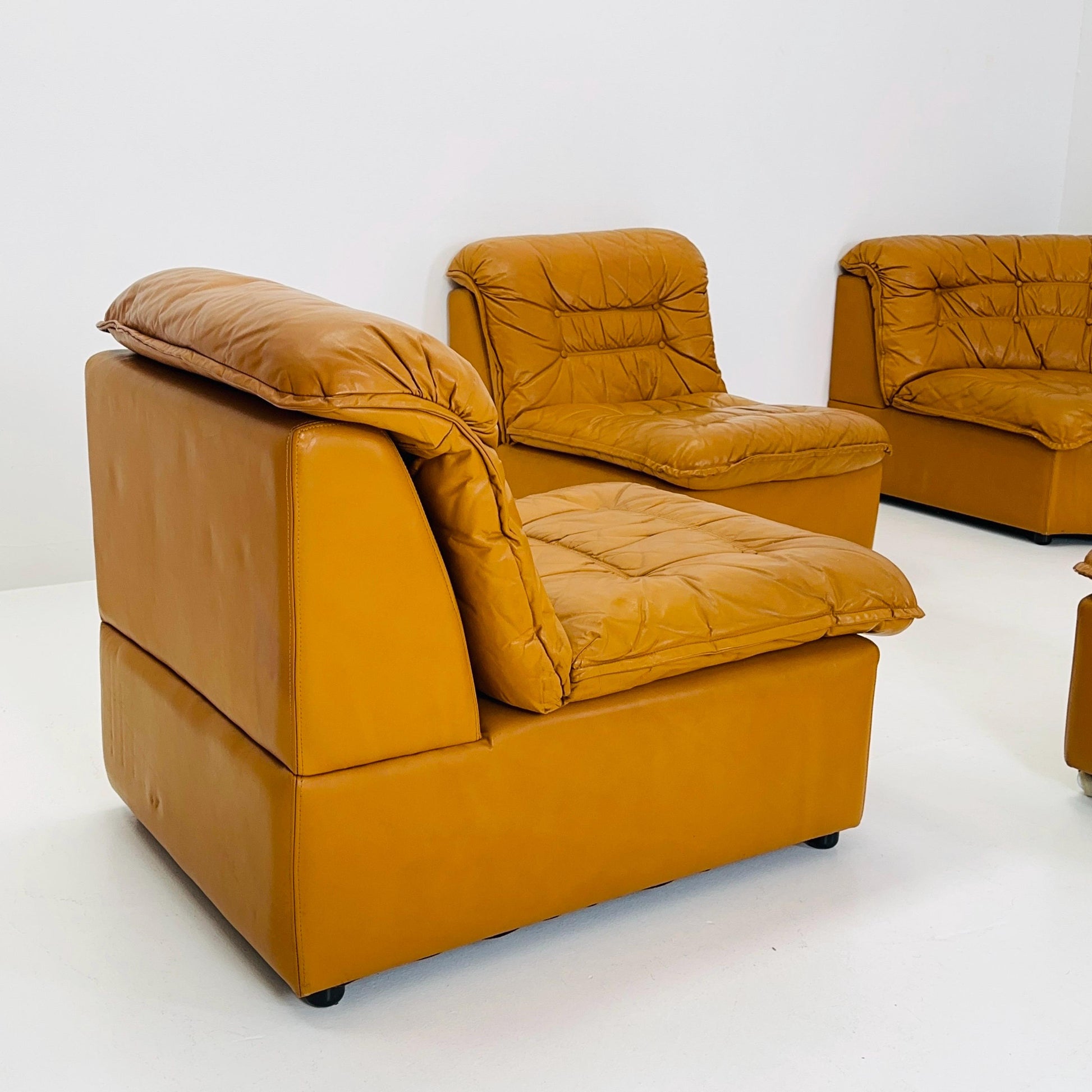 Mid Century Modular Sofa Set in Cognac Leather, 1980s Germany