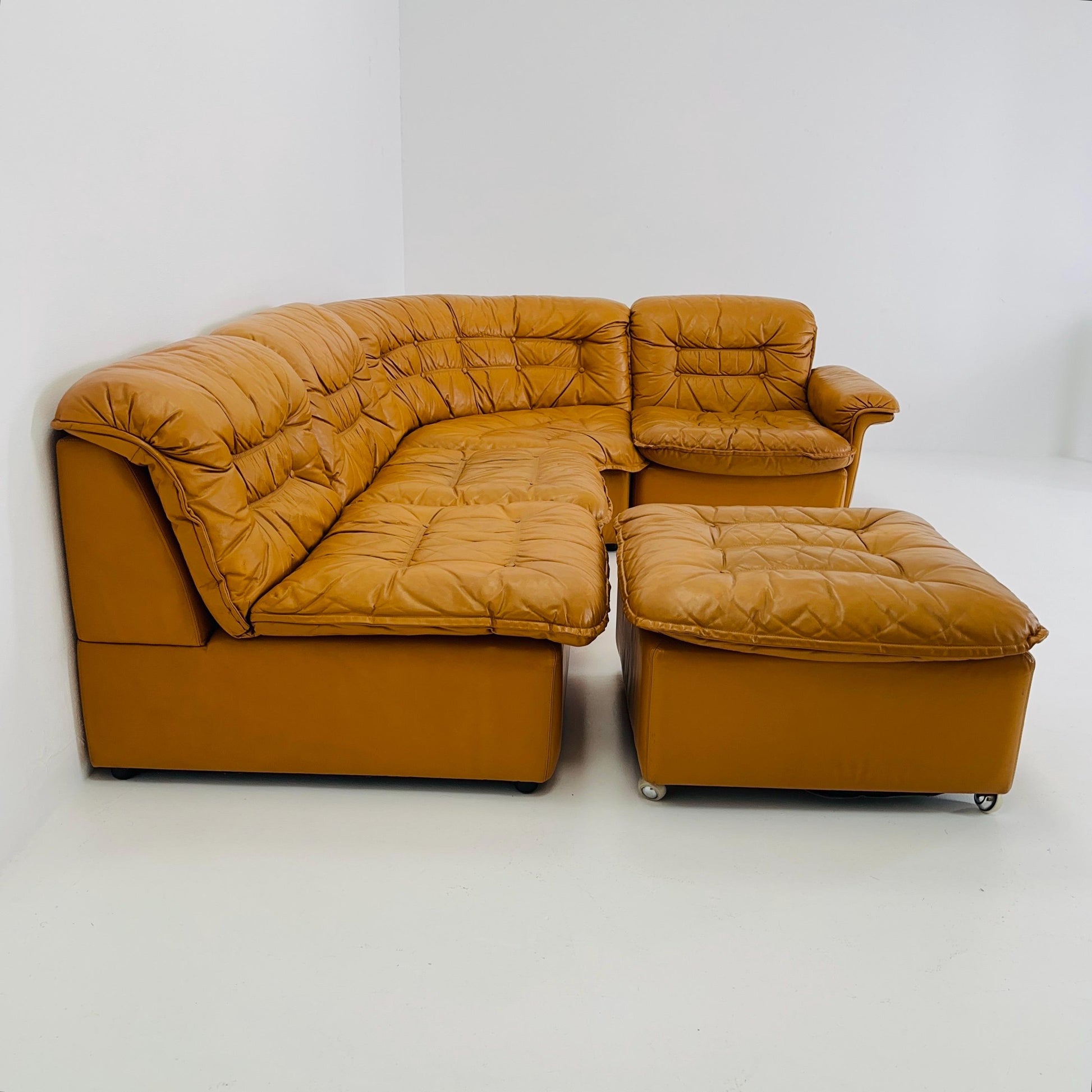 Mid Century Modular Sofa Set in Cognac Leather, 1980s Germany