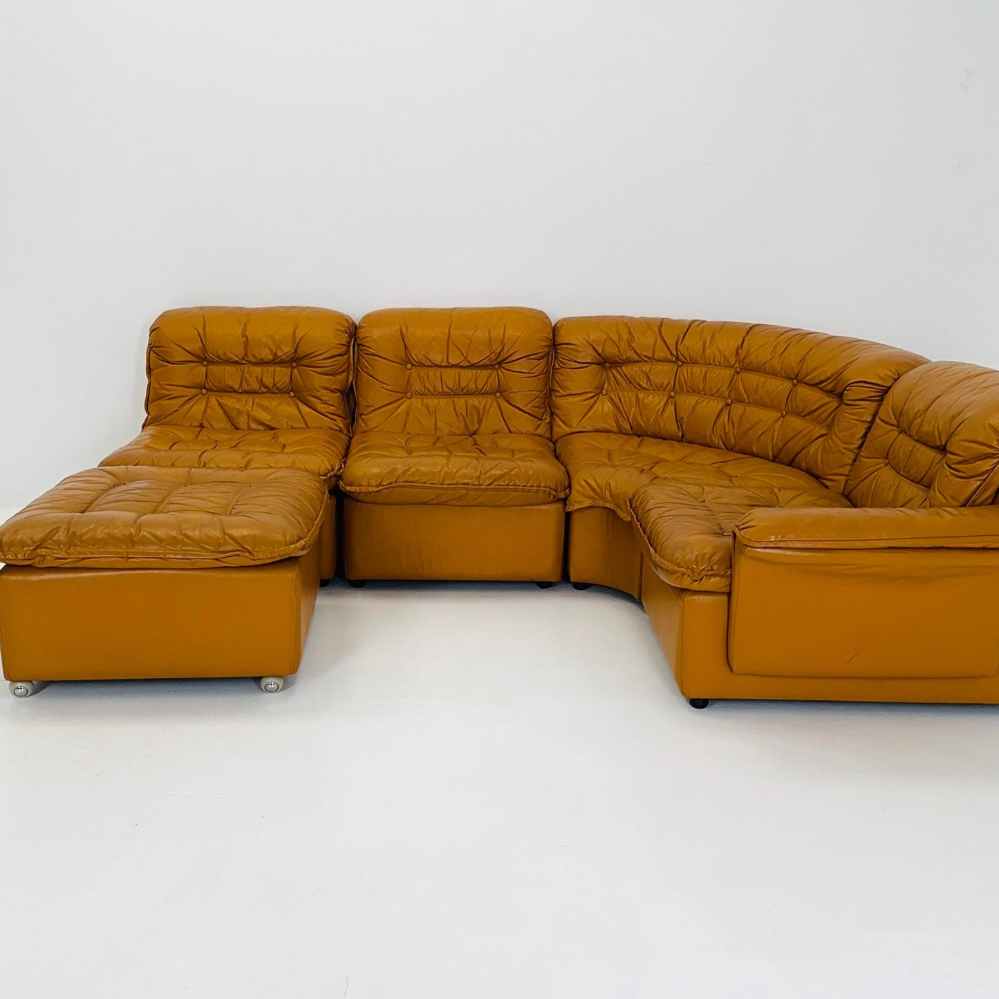 Mid Century Modular Sofa Set in Cognac Leather, 1980s Germany