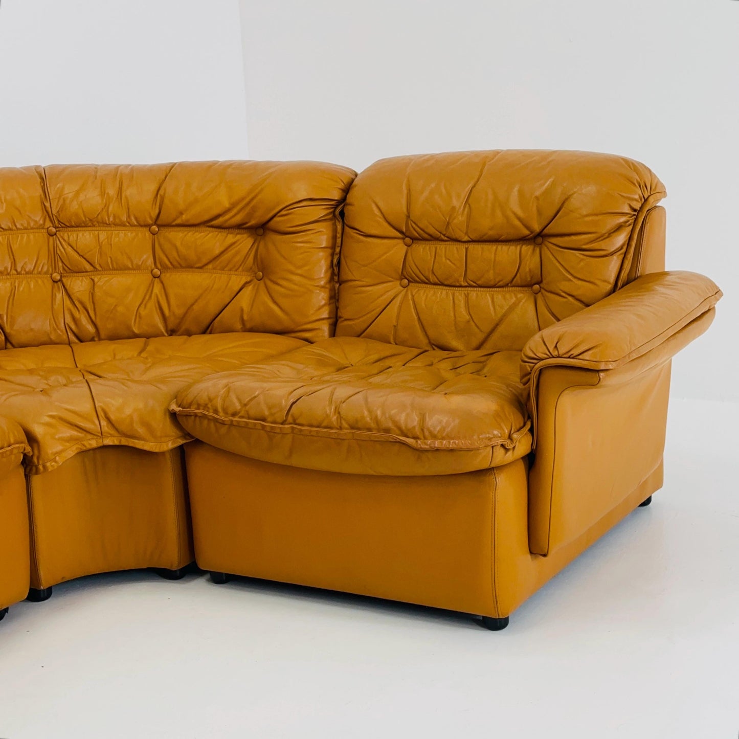Mid Century Modular Sofa Set in Cognac Leather, 1980s Germany