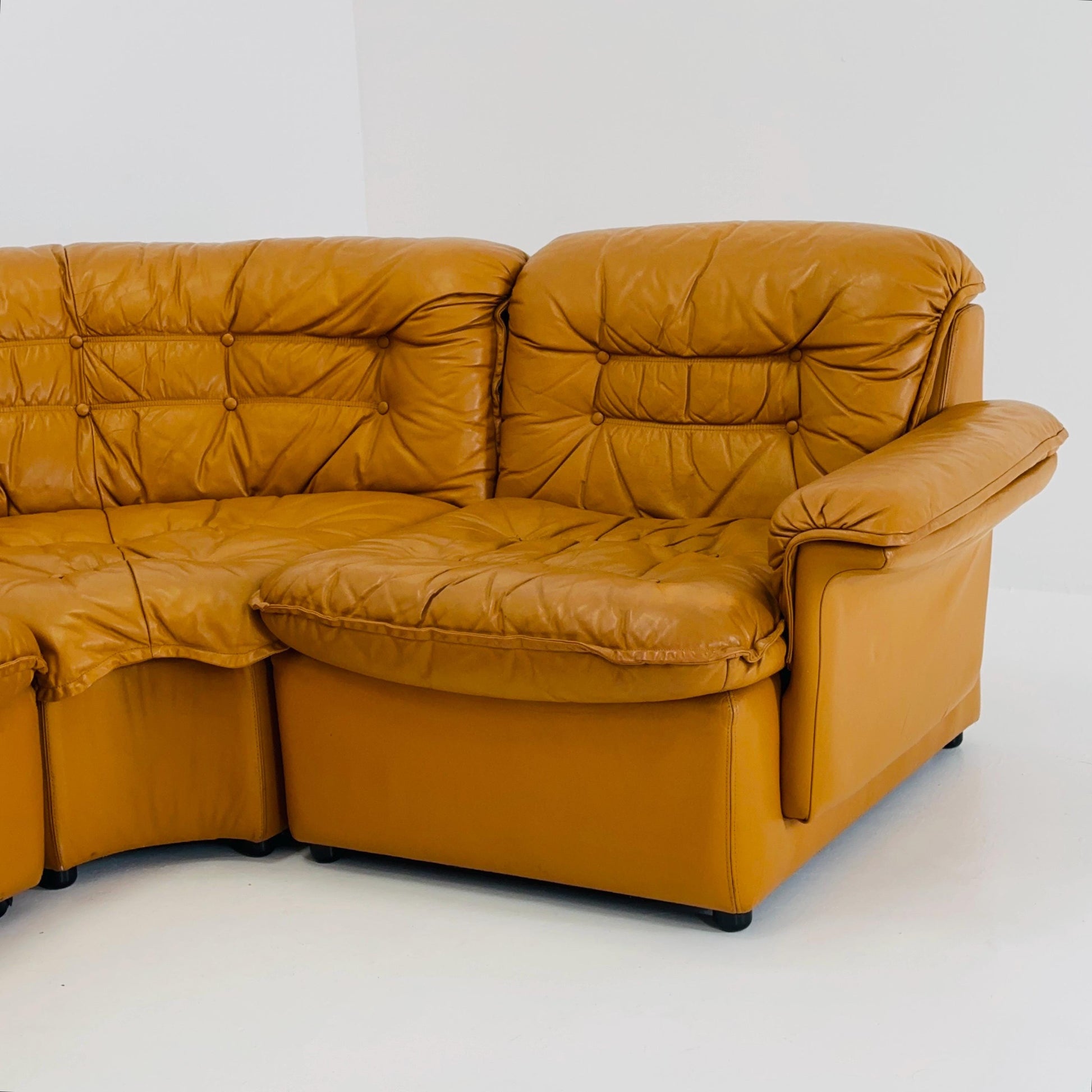 Mid Century Modular Sofa Set in Cognac Leather, 1980s Germany