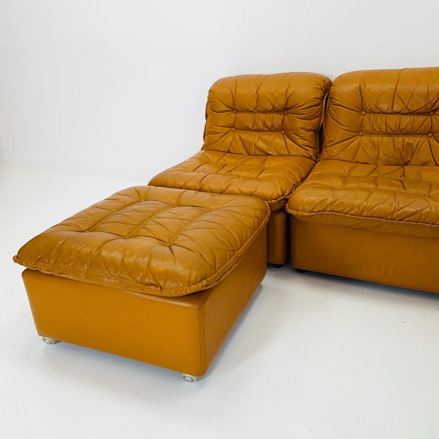 Mid Century Modular Sofa Set in Cognac Leather, 1980s Germany