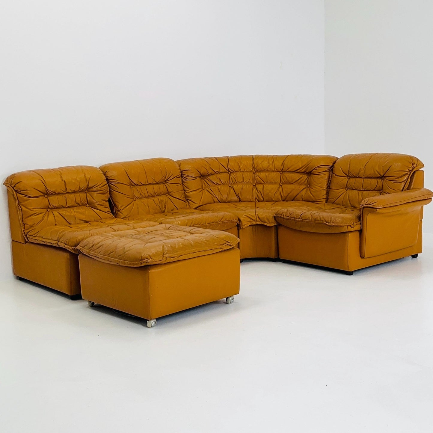 Mid Century Modular Sofa Set in Cognac Leather, 1980s Germany