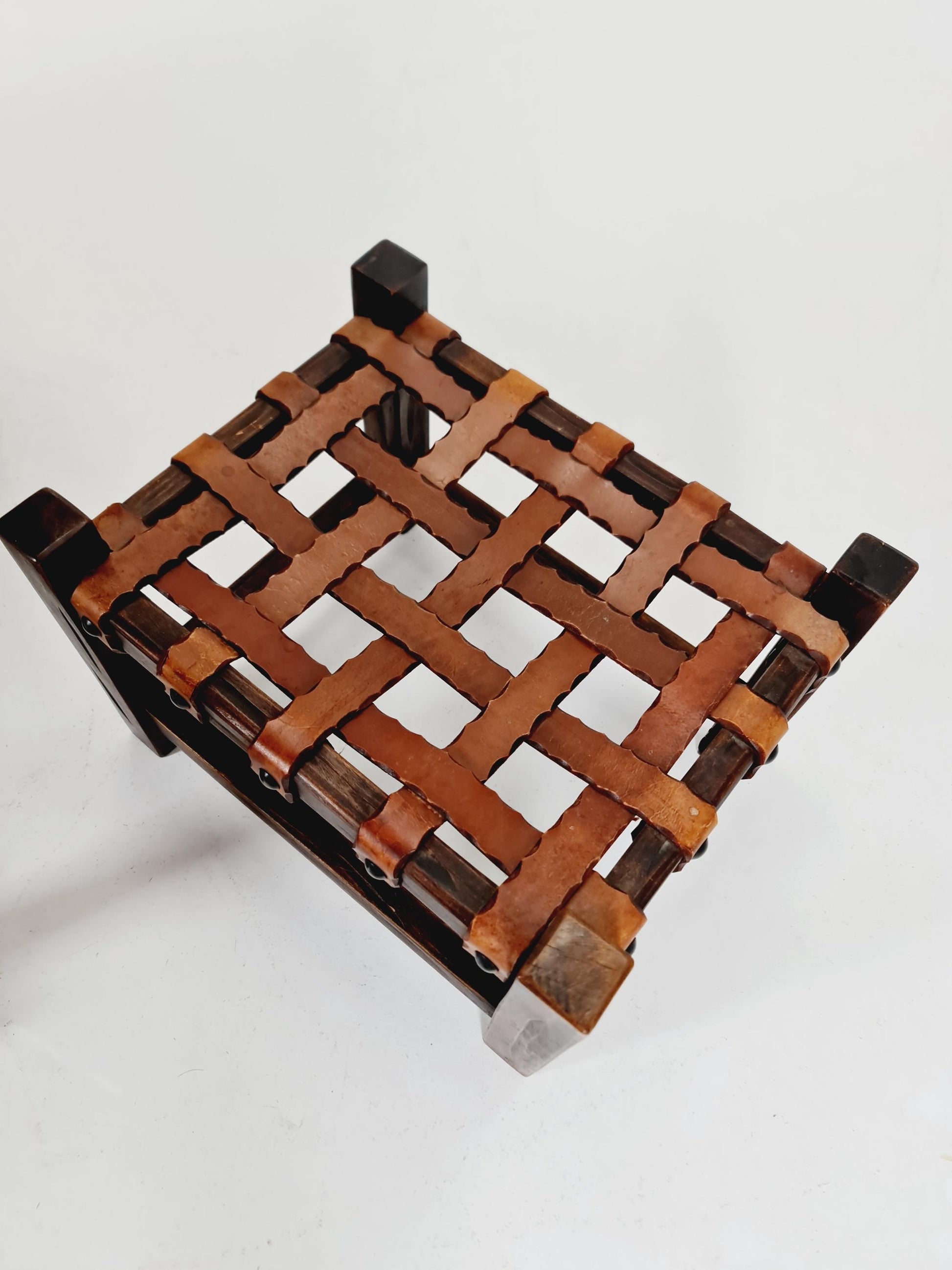 Brutalist Cognac Leather Brazilian Chair and Ottoman 1960s