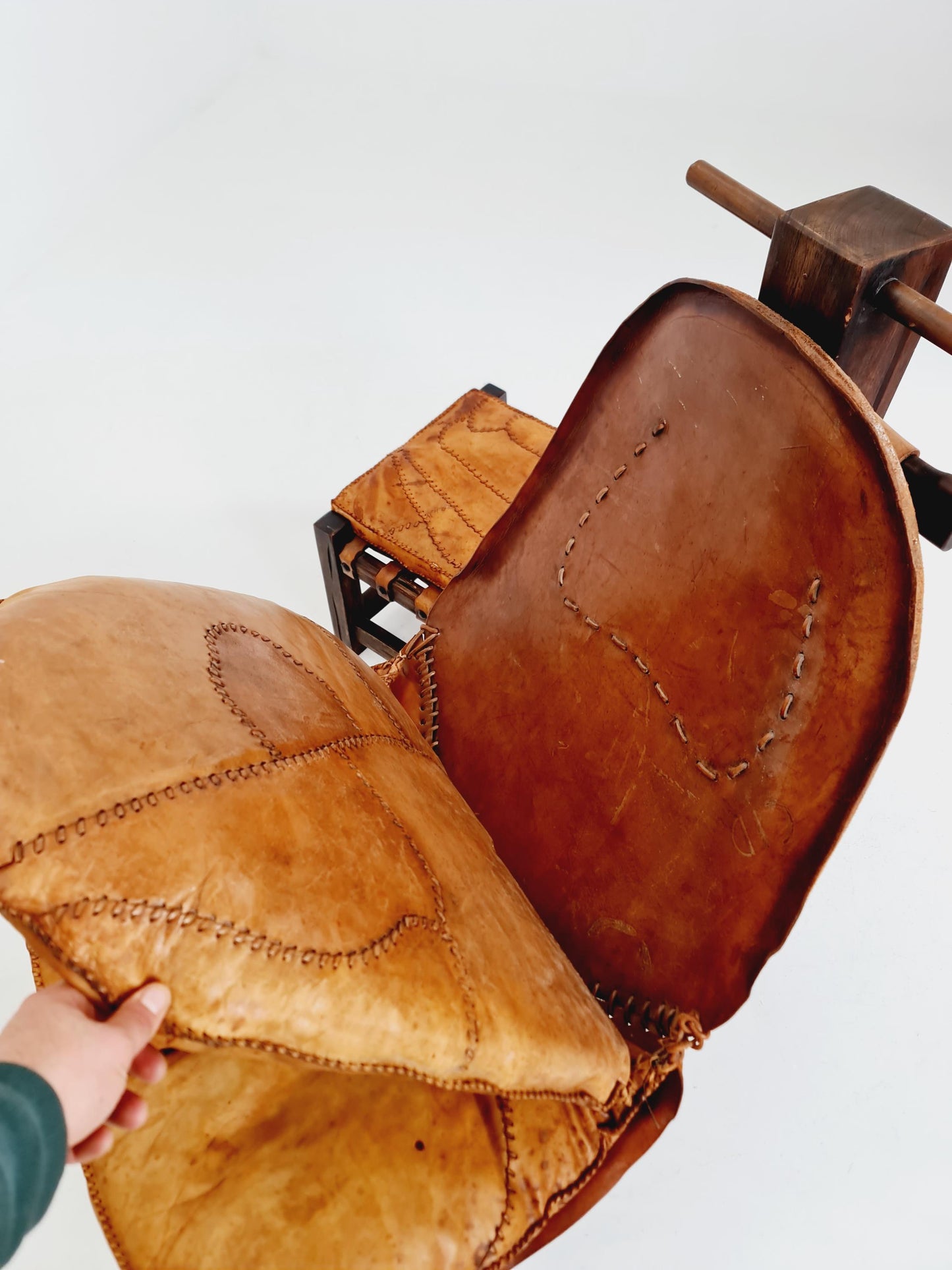 Brutalist Cognac Leather Brazilian Chair and Ottoman 1960s