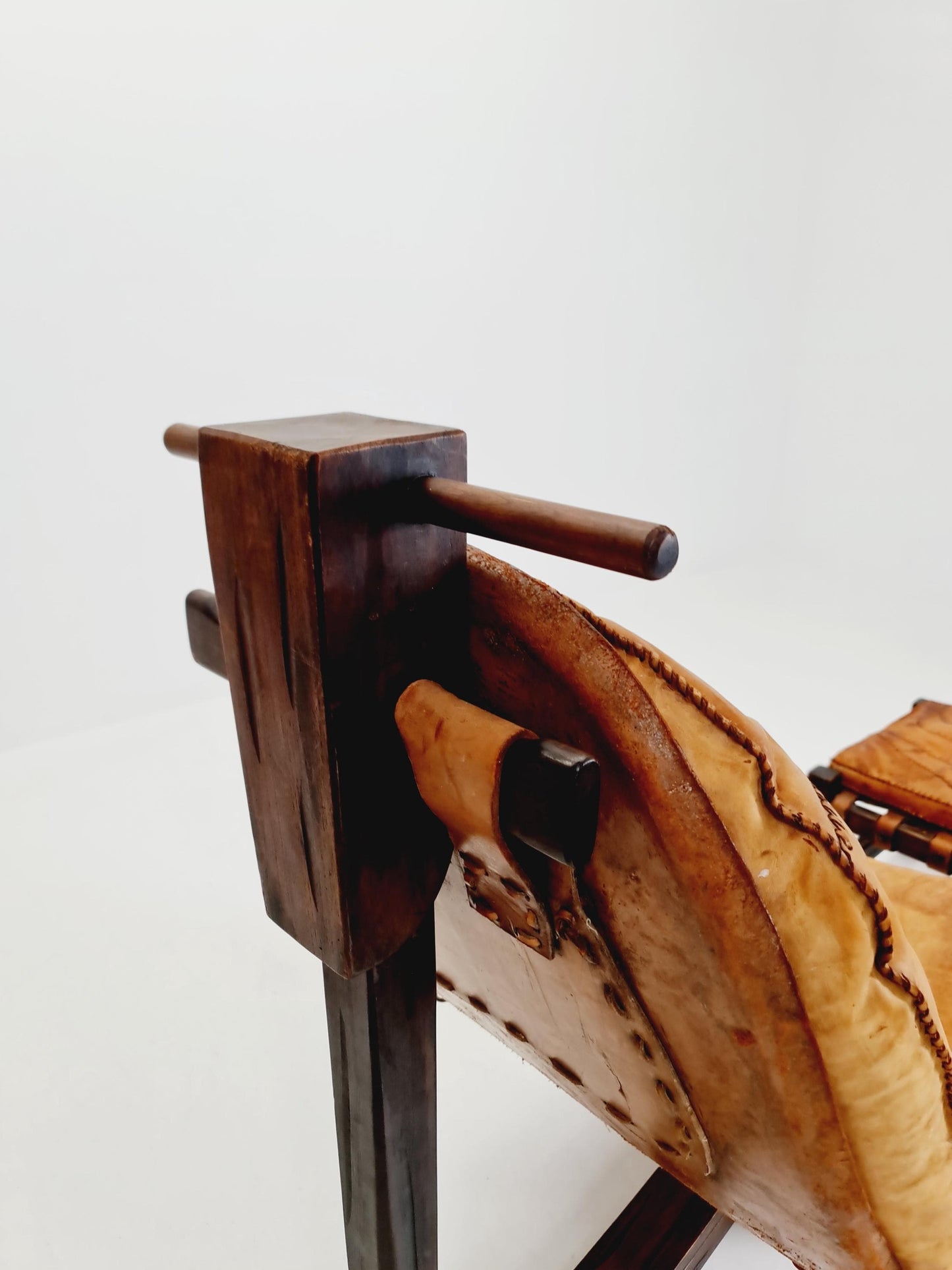 Brutalist Cognac Leather Brazilian Chair and Ottoman 1960s