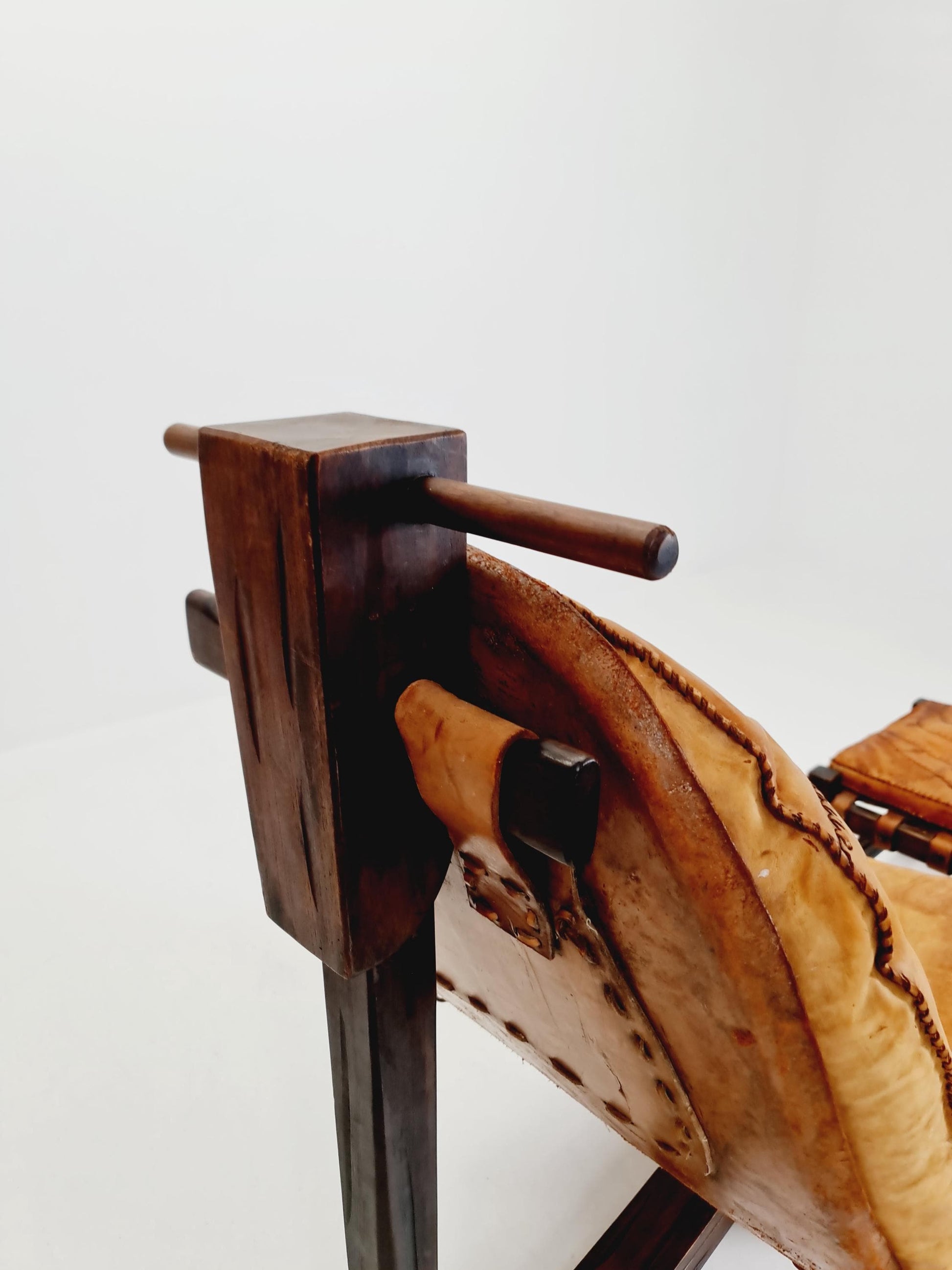 Brutalist Cognac Leather Brazilian Chair and Ottoman 1960s