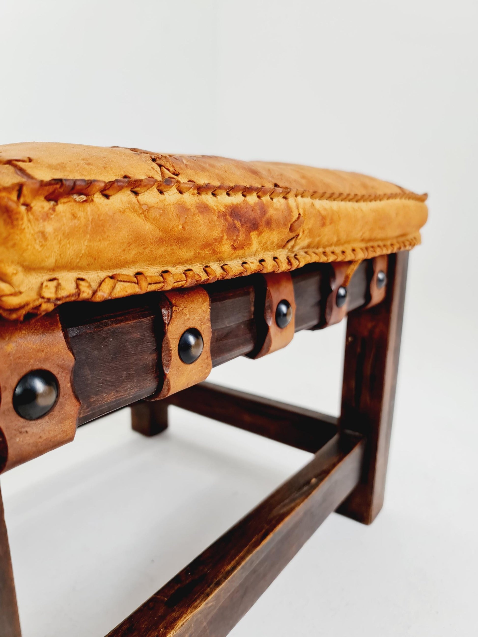 Brutalist Cognac Leather Brazilian Chair and Ottoman 1960s