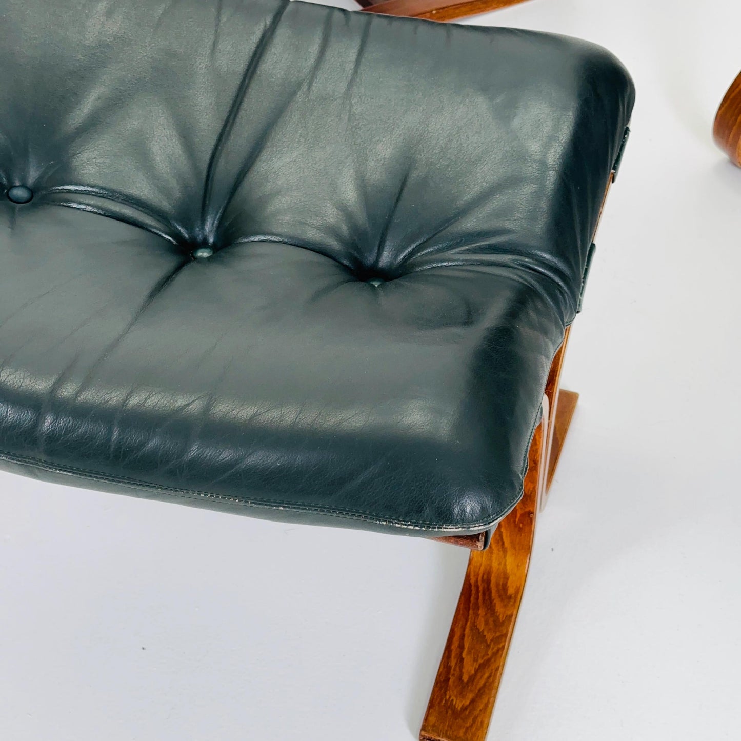 Set of Mid century Kengu Leather Armchairs and ottoman by Elsa & Nordahl Solheim for Rybo Rykken - Norway Scandinavian Design 1960s