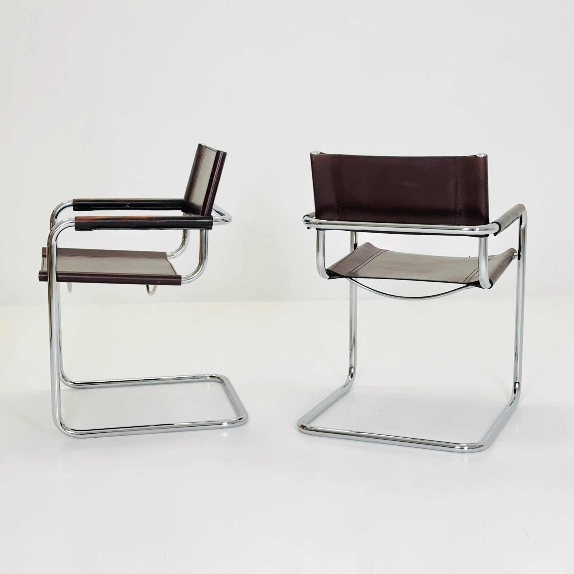 set of 2 Mid century Bauhaus B34 brown leather cantilevered chairs by Mart Stam for Jox Interni italy 1980s