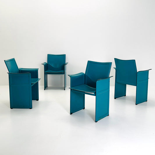 Set of 4 Mid Century Korium KM1 Leather Armchairs by Tito Agnoli for Matteo Grassi, Italy, 1970s