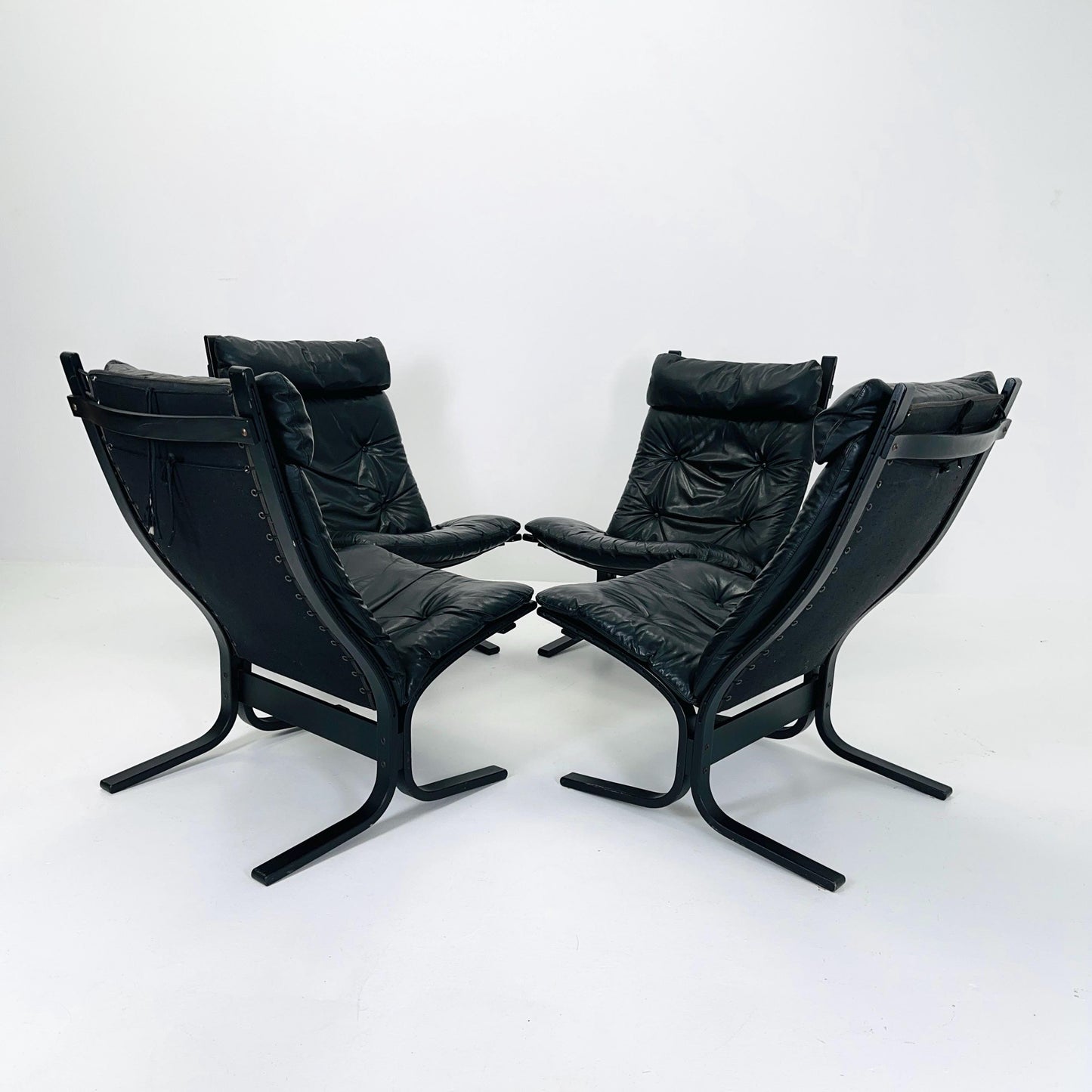 Mid Century “Siesta” Armchair by Ingmar Relling, Westnofa Furniture, Norway — Full Black Edition, Leather & Wooden Frame, 1960s