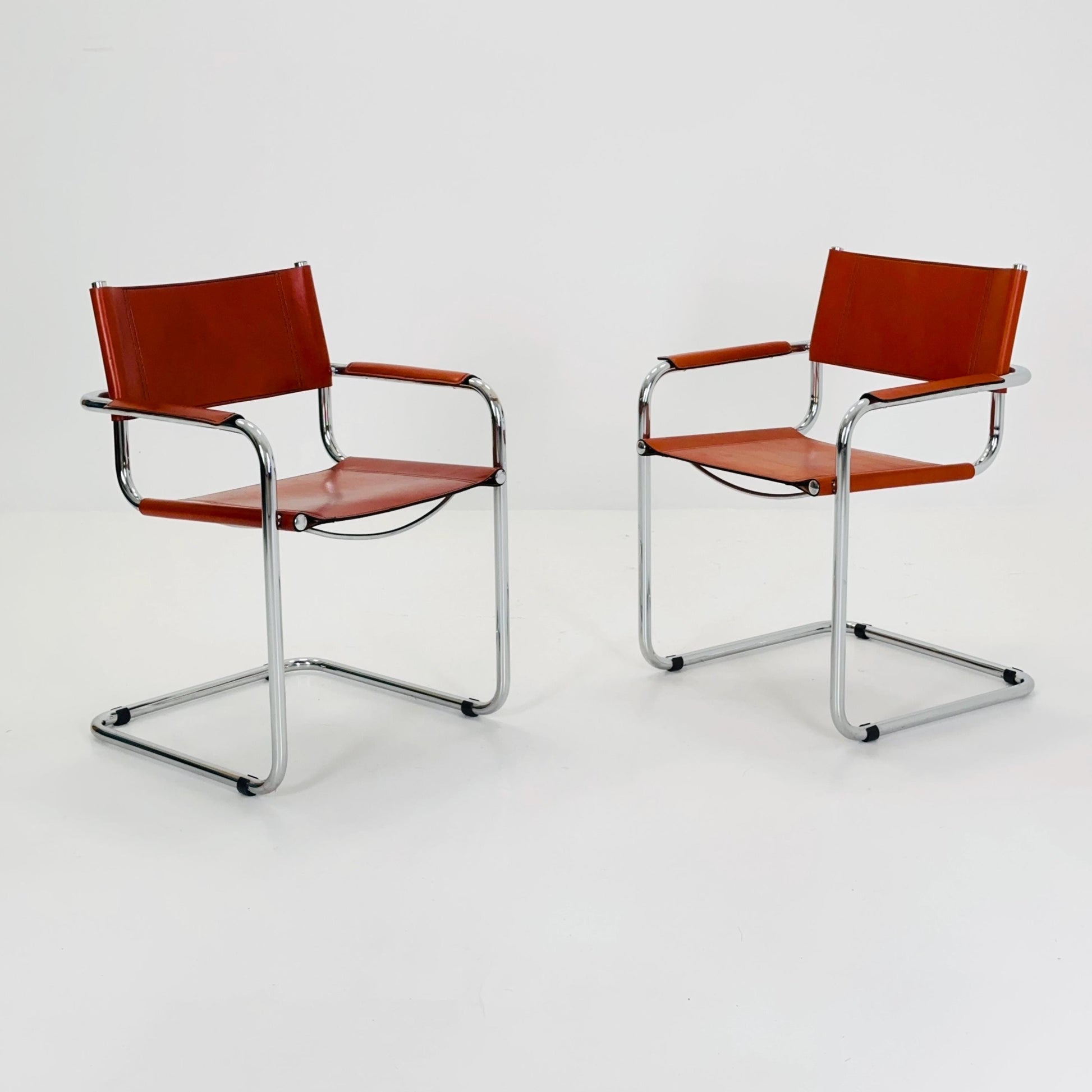 Set of 4 Mid century Model S34 Cognac Leather armchairs by Mart Stam & Marcel Breuer 1980s Italy