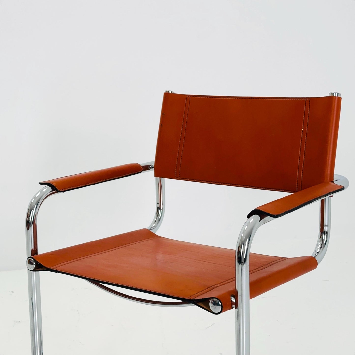 Set of 4 Mid century Model S34 Cognac Leather armchairs by Mart Stam & Marcel Breuer 1980s Italy