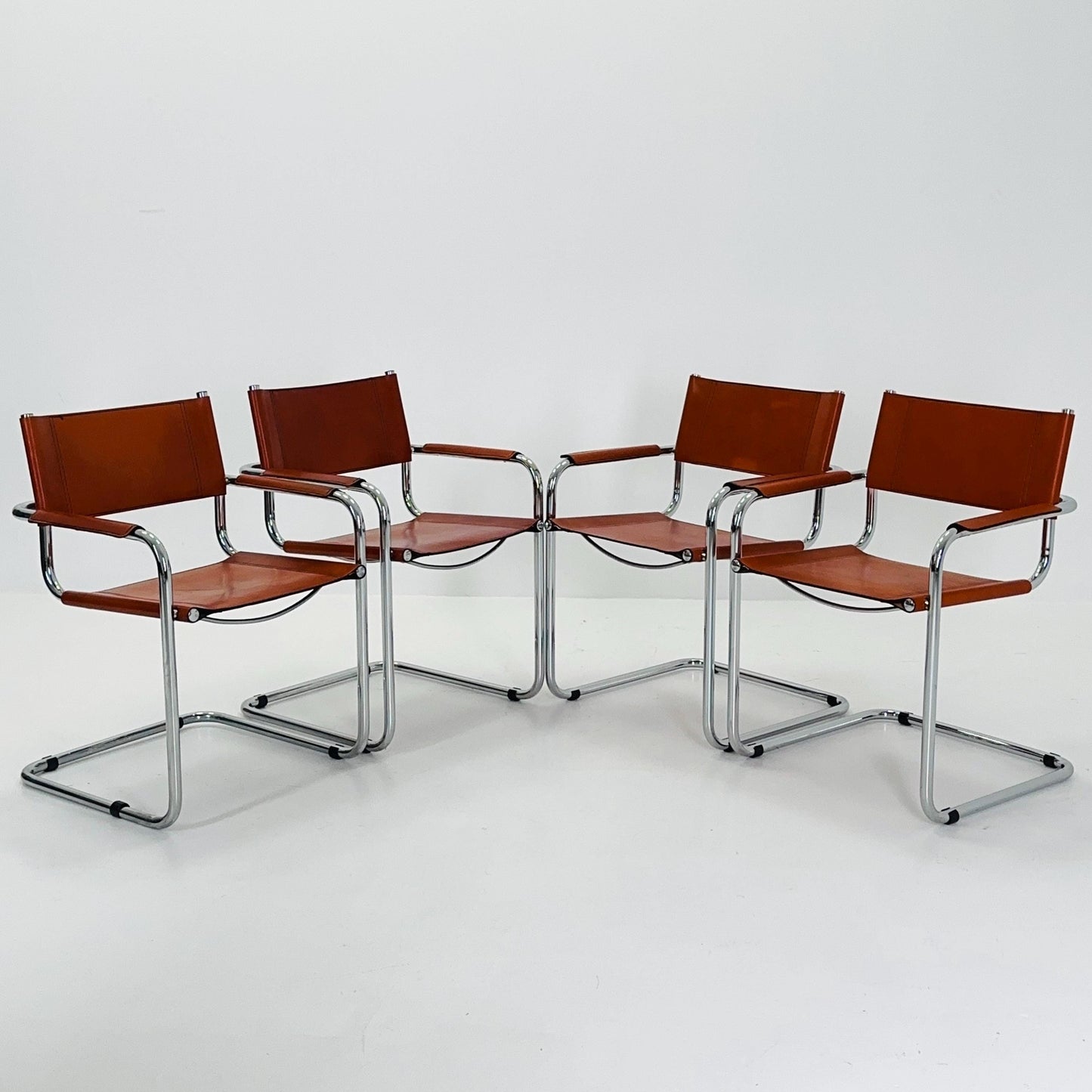 Set of 4 Mid century Model S34 Cognac Leather armchairs by Mart Stam & Marcel Breuer 1980s Italy